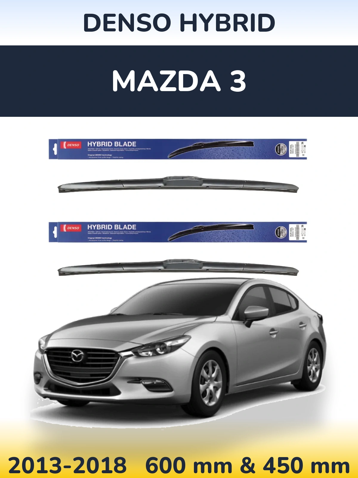 Sada předních stěračů Denso Hybrid 600 a 450 mm pro Mazda 3 2013-2018