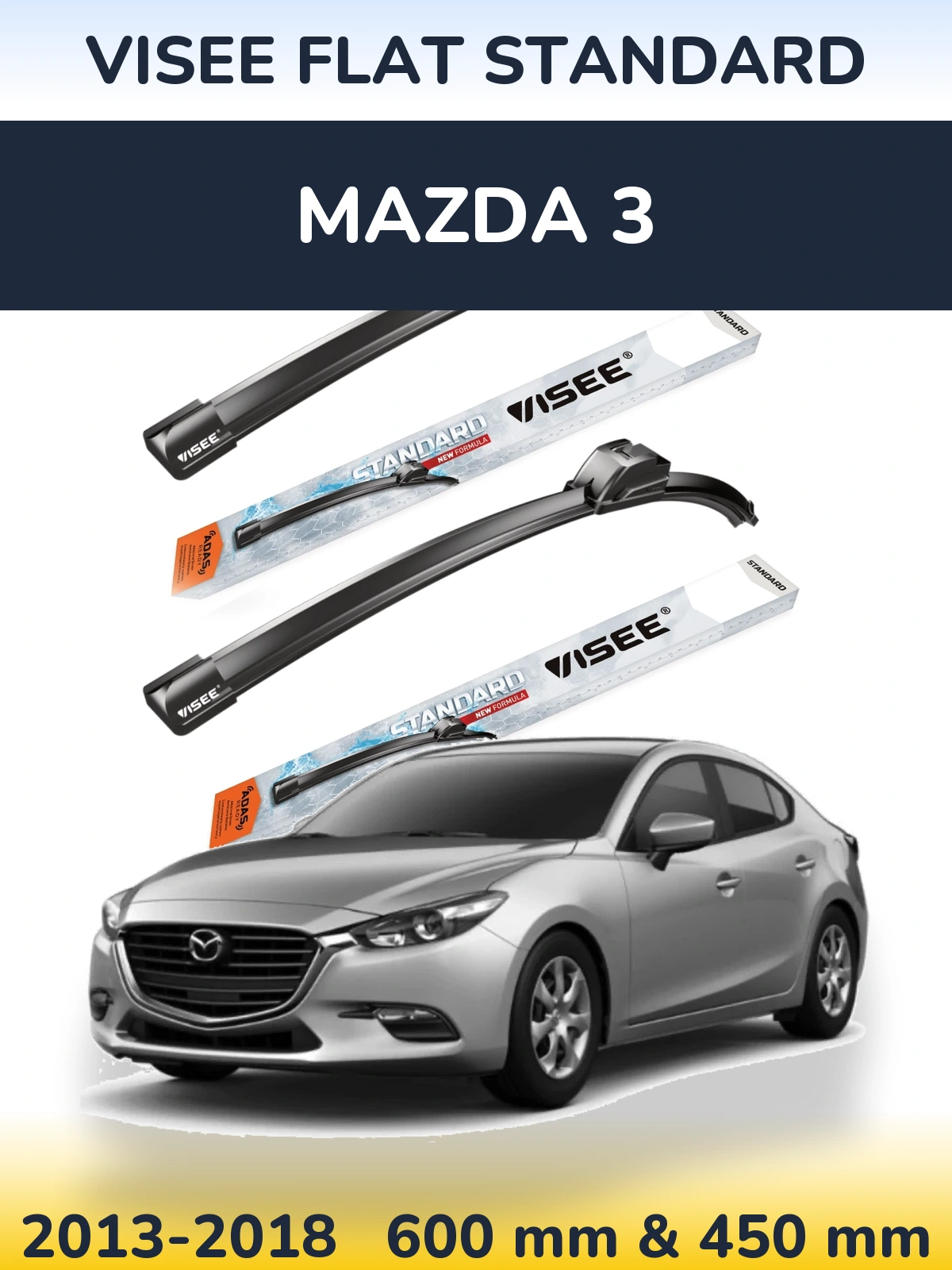 Sada předních stěračů VISEE FLAT STANDARD 600 a 450 mm pro Mazda 3 2013-2018