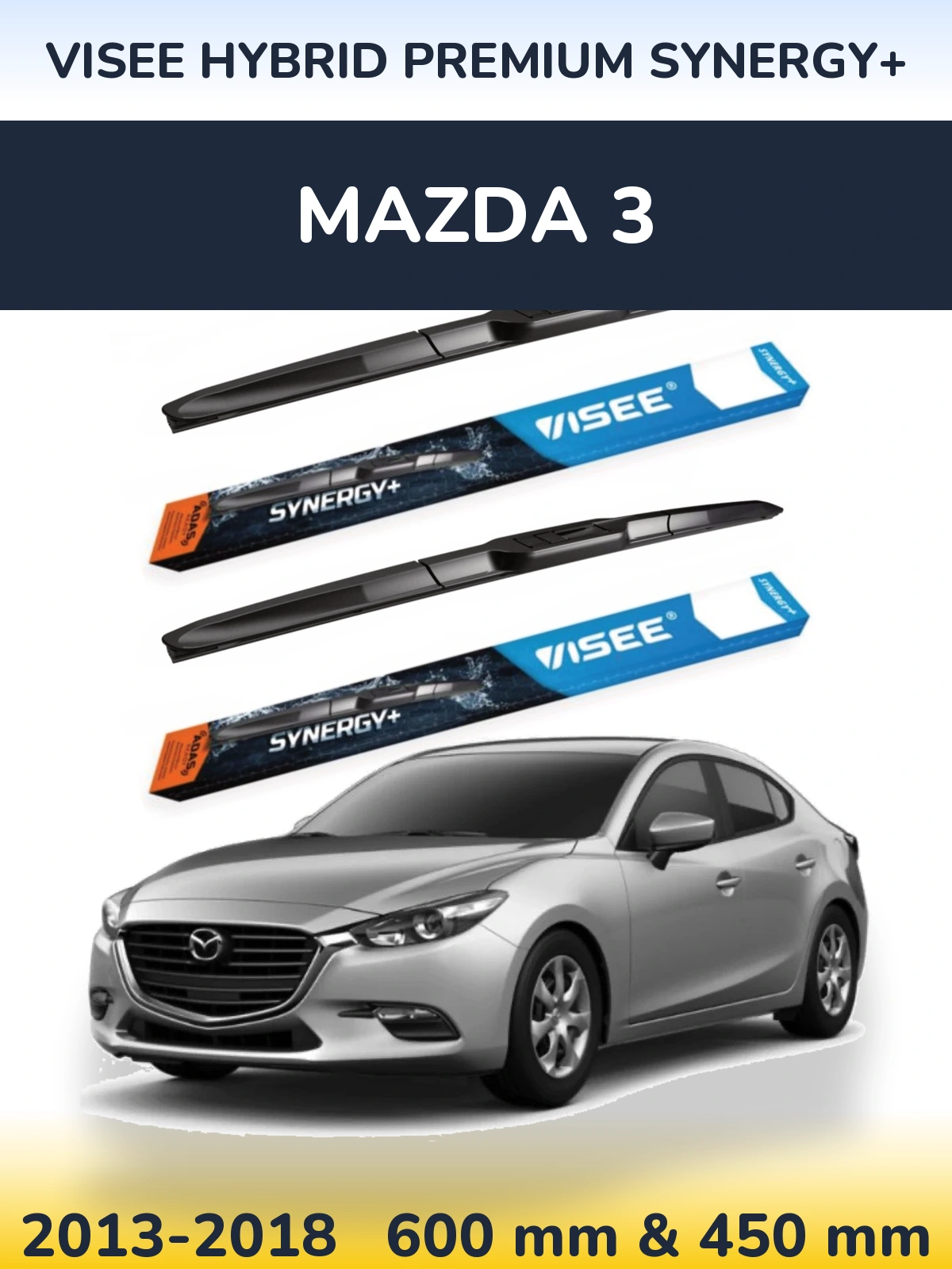 Sada předních stěračů VISEE HYBRID PREMIUM SYNERGY+ 600 a 450 mm pro Mazda 3 2013-2018