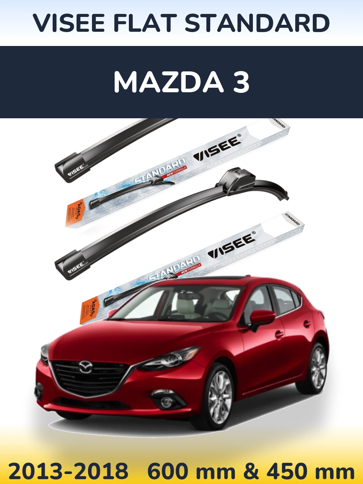 Комплект передніх щіток VISEE FLAT STANDARD 600 & 450 мм для Mazda 3 2013-2018