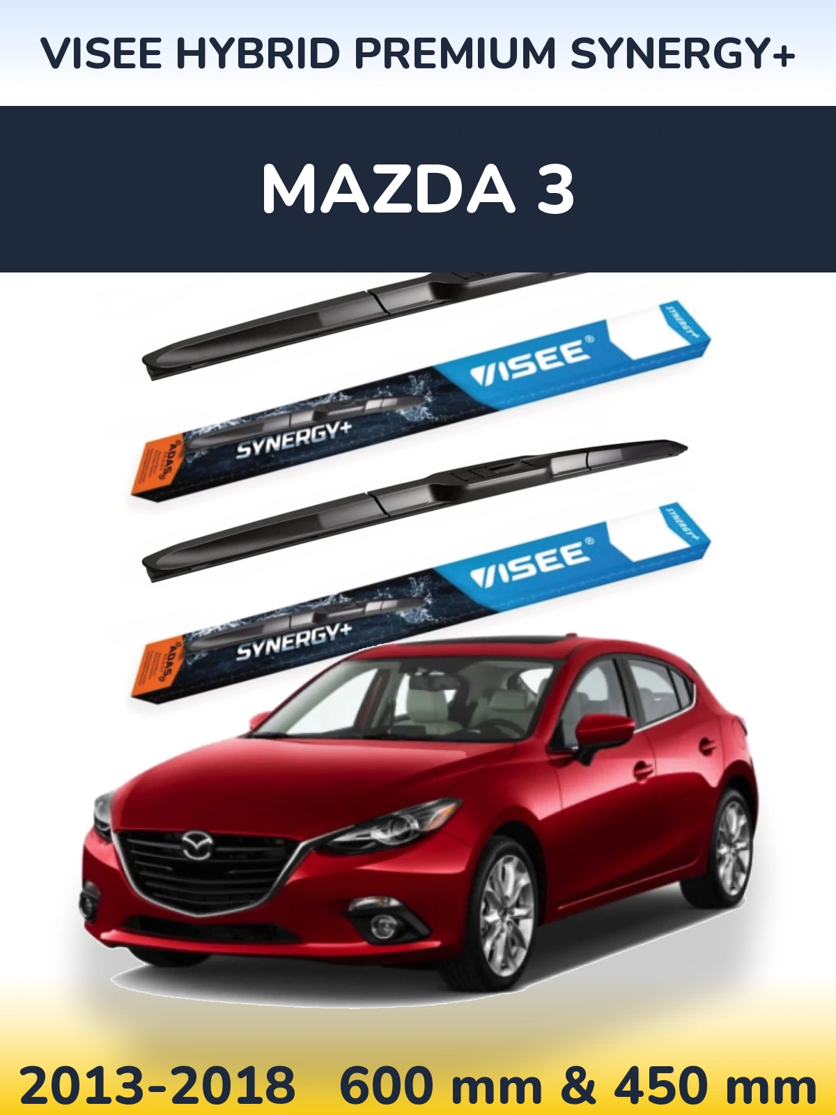 Sada předních stěračů VISEE HYBRID PREMIUM SYNERGY+ 600 a 450 mm pro Mazda 3 2013-2018