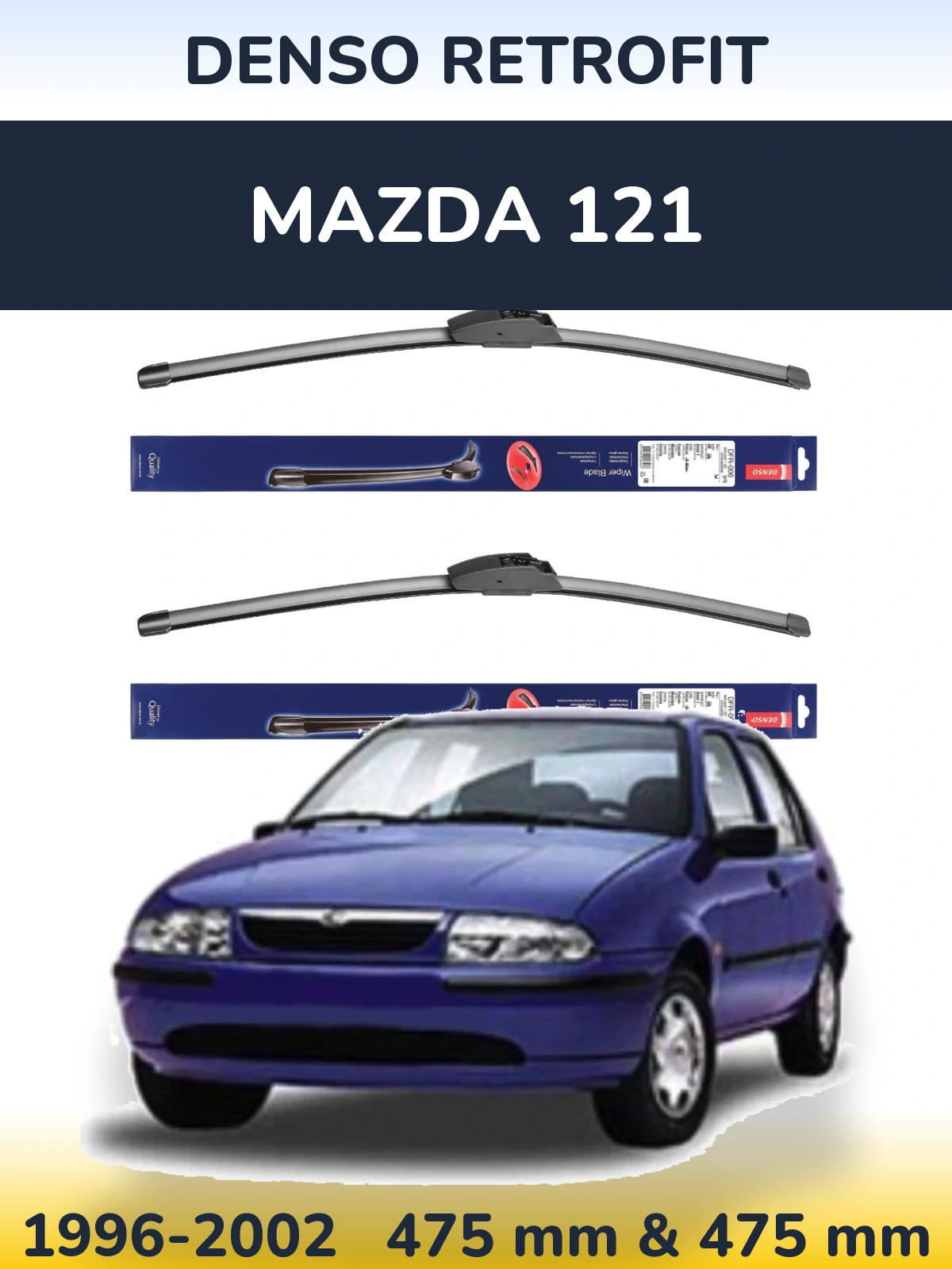 Sada předních stěračů Denso Retrofit 475 a 475 mm pro Mazda 121 1996-2002