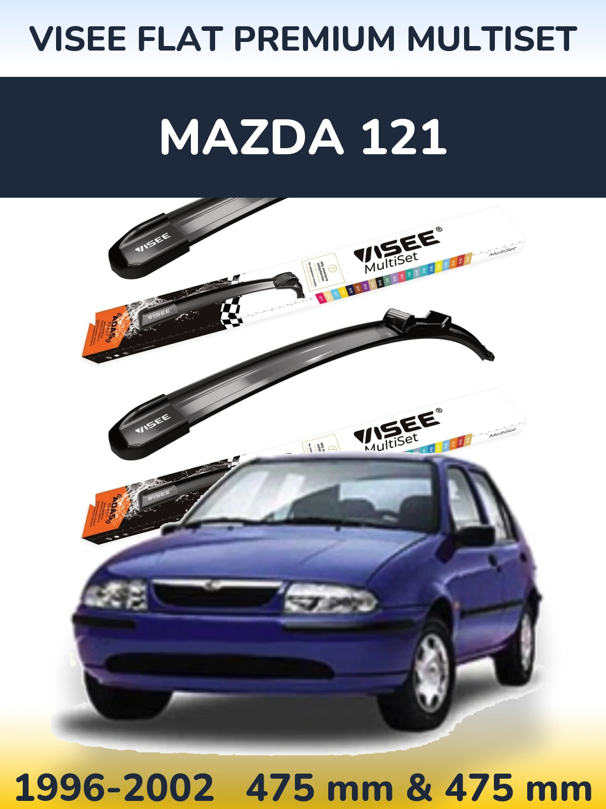 Sada předních stěračů VISEE FLAT PREMIUM MultiSet 475 a 475 mm pro Mazda 121 1996-2002