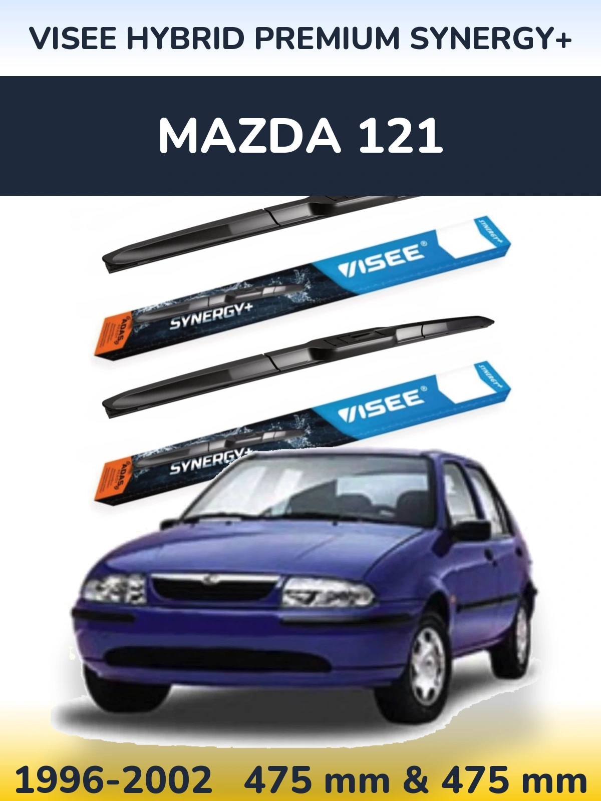 Sada předních stěračů VISEE HYBRID PREMIUM SYNERGY+ 475 a 475 mm pro Mazda 121 1996-2002