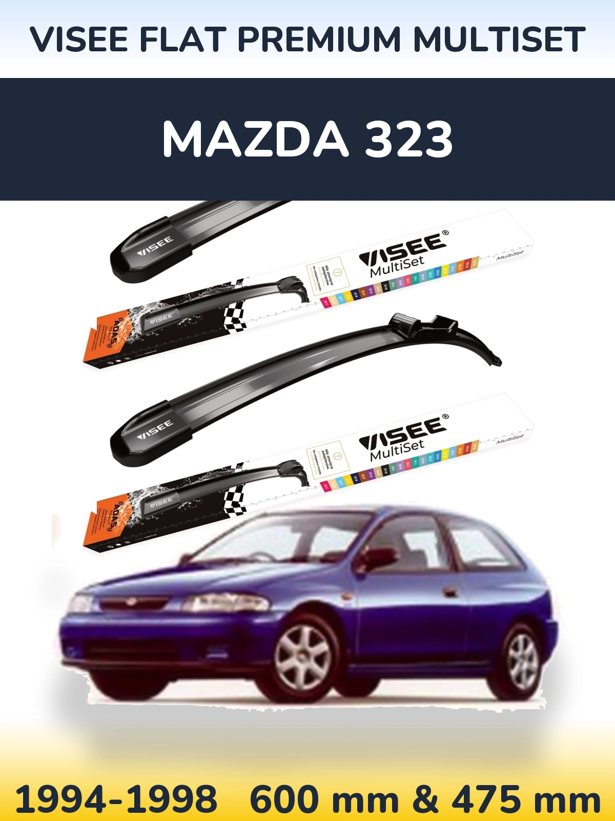 Sada předních stěračů VISEE FLAT PREMIUM MultiSet 600 a 475 mm pro Mazda 323 1994-1998