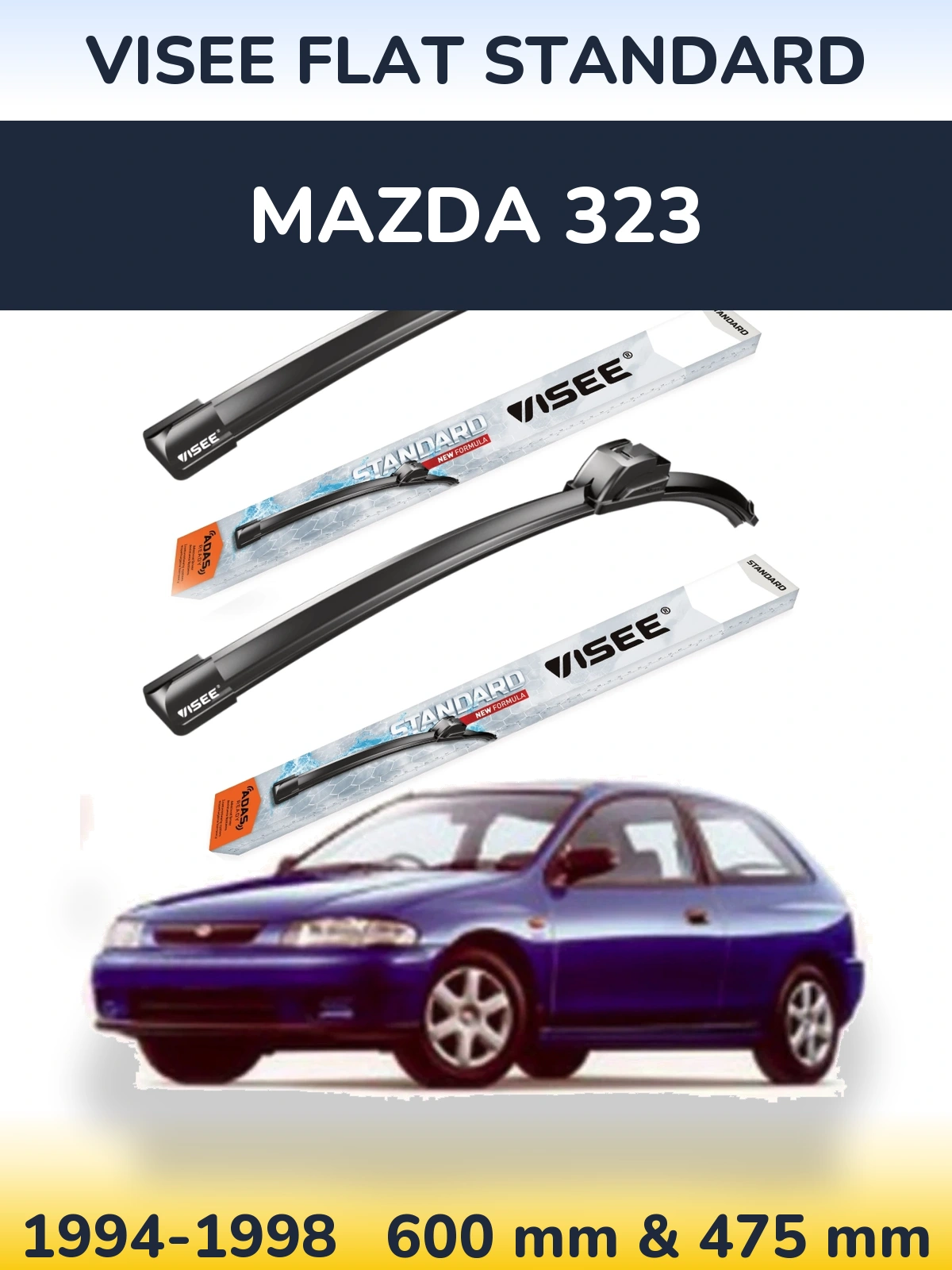 Sada předních stěračů VISEE FLAT STANDARD 600 a 475 mm pro Mazda 323 1994-1998