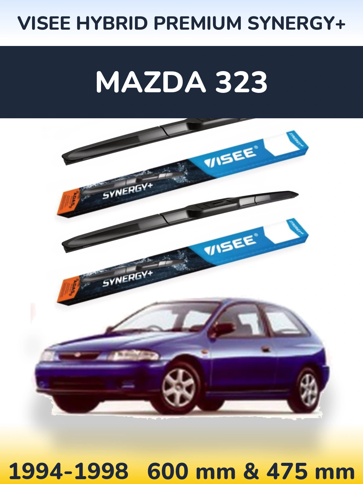 Sada předních stěračů VISEE HYBRID PREMIUM SYNERGY+ 600 a 475 mm pro Mazda 323 1994-1998