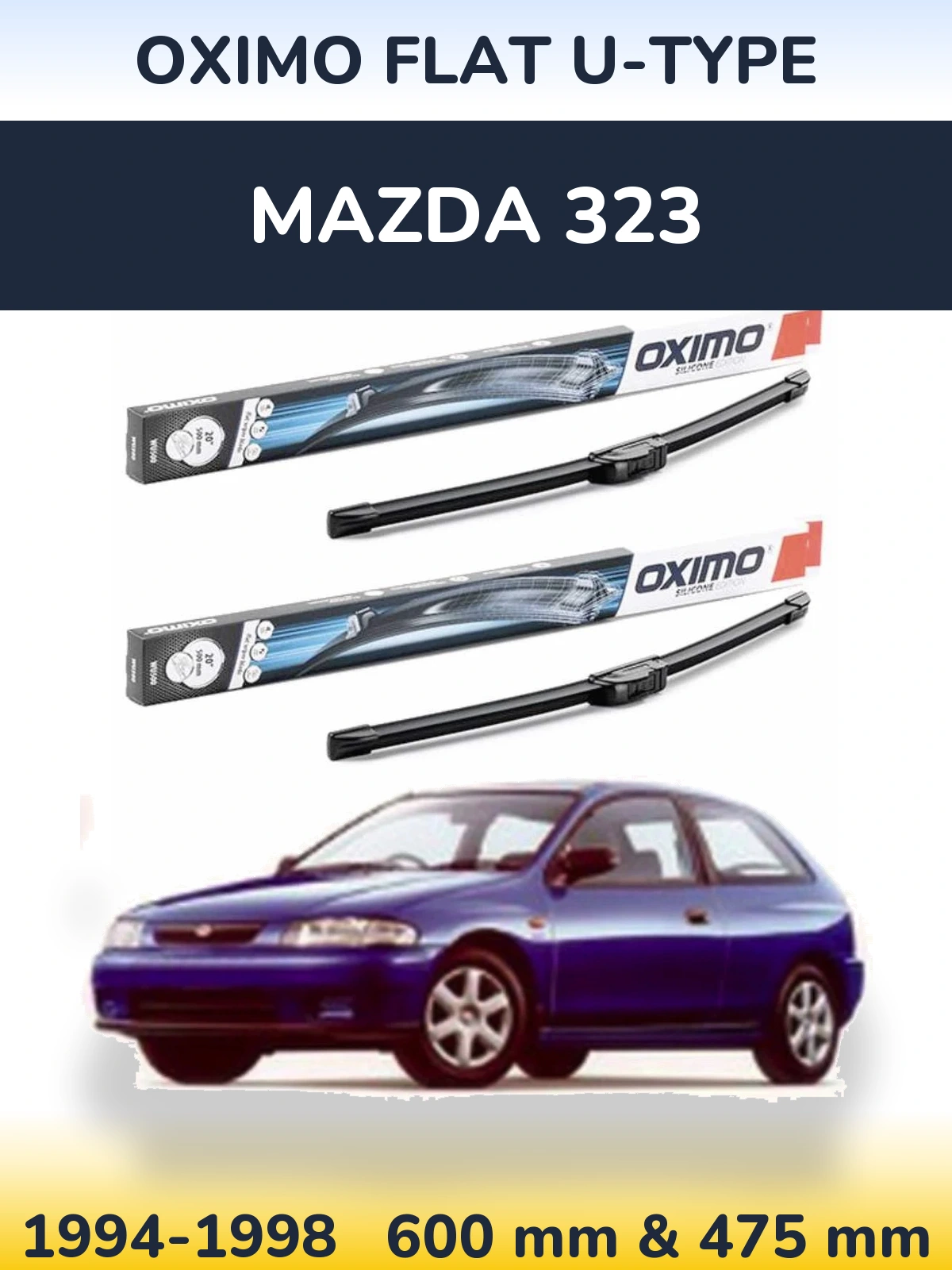 Sada předních stěračů Oximo Flat U-type 600 a 475 mm pro Mazda 323 1994-1998