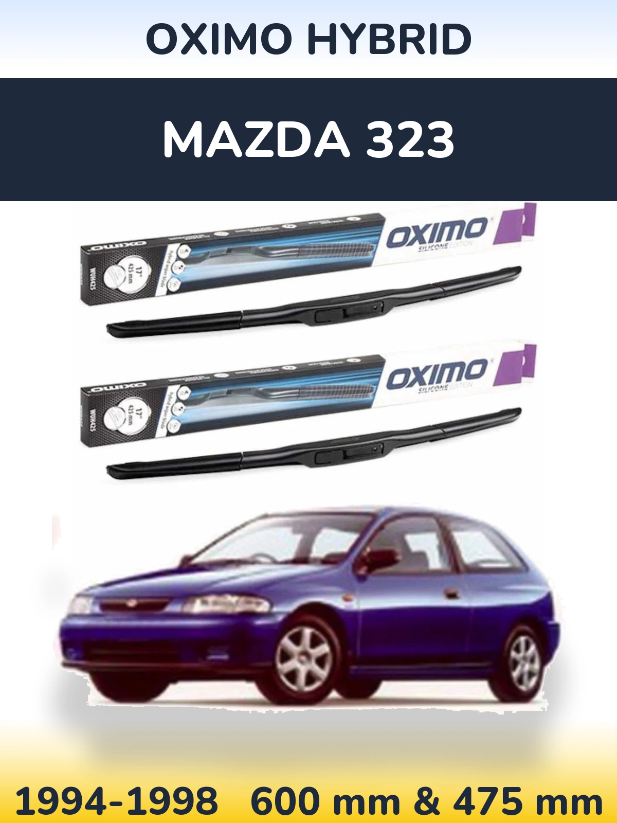 Sada předních stěračů Oximo Hybrid 600 a 475 mm pro Mazda 323 1994-1998