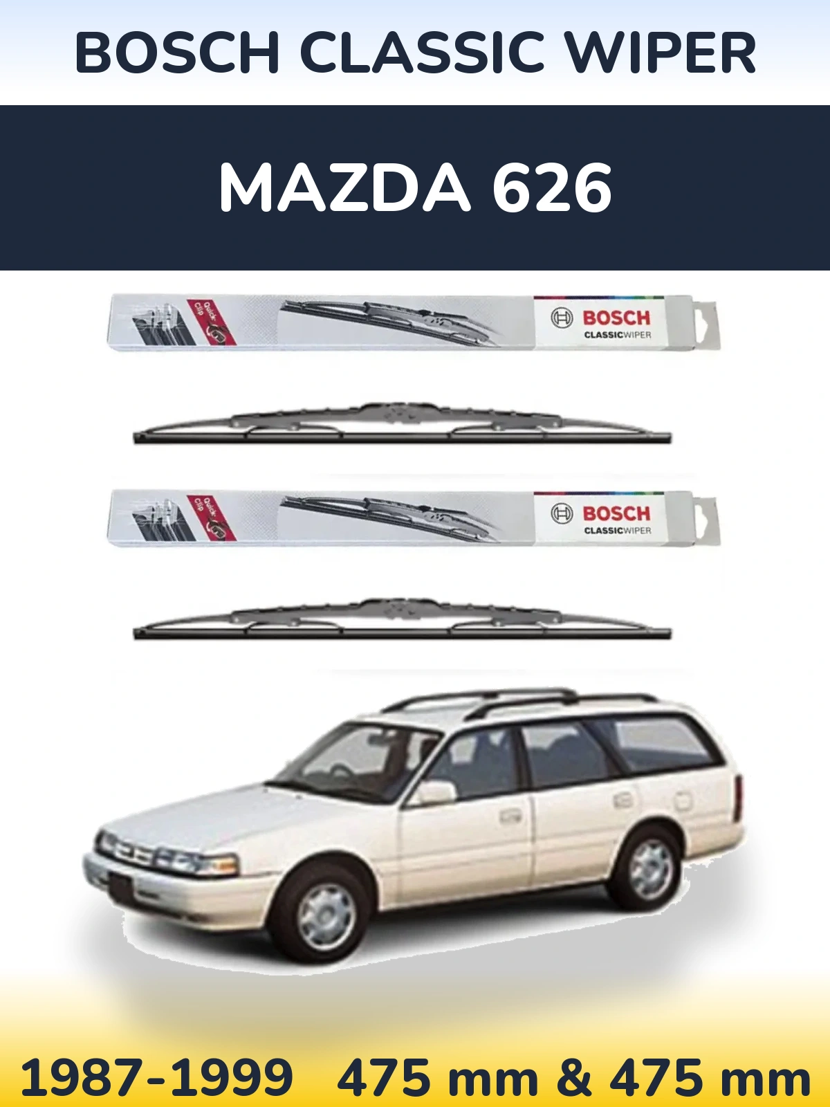 Комплект передніх щіток BOSCH Classic Wiper 475 & 475 мм для Mazda 626 1987-1999