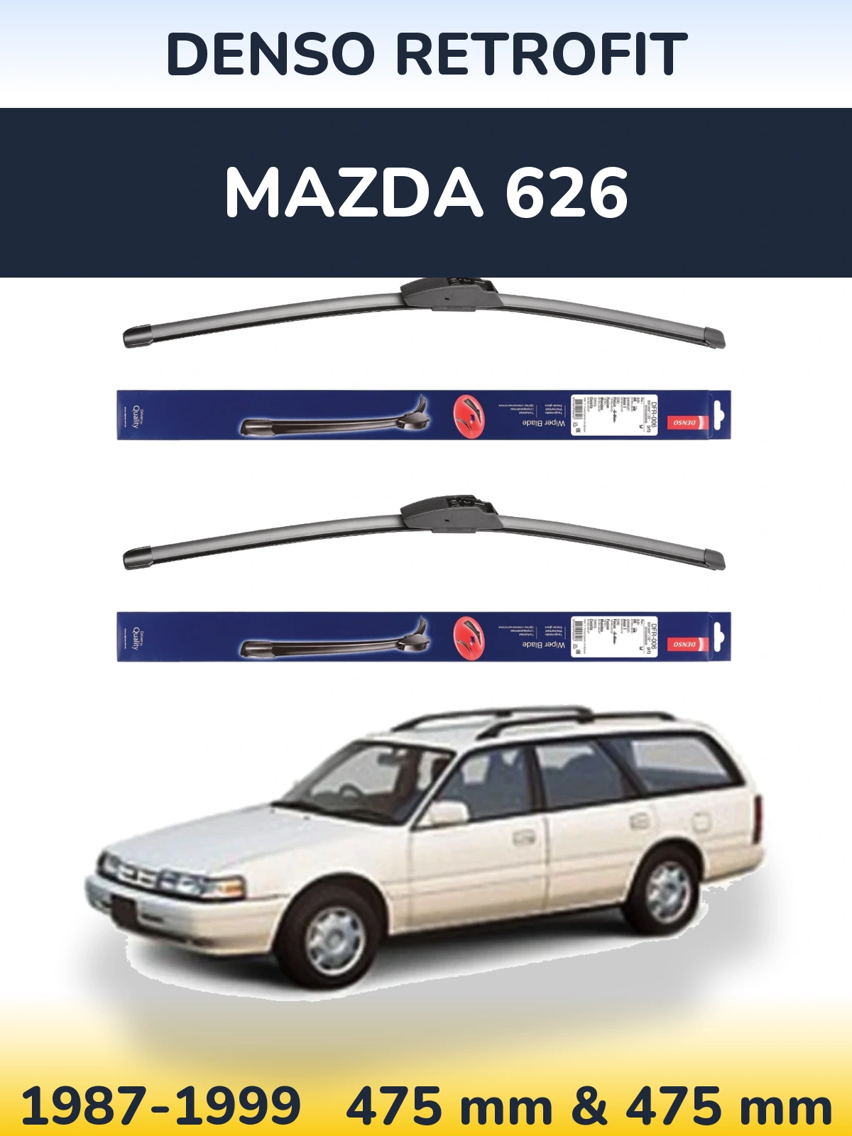 Sada předních stěračů Denso Retrofit 475 a 475 mm pro Mazda 626 1987-1999