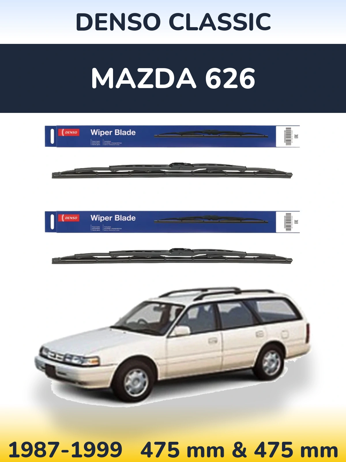 Sada předních stěračů Denso Classic 475 a 475 mm pro Mazda 626 1987-1999