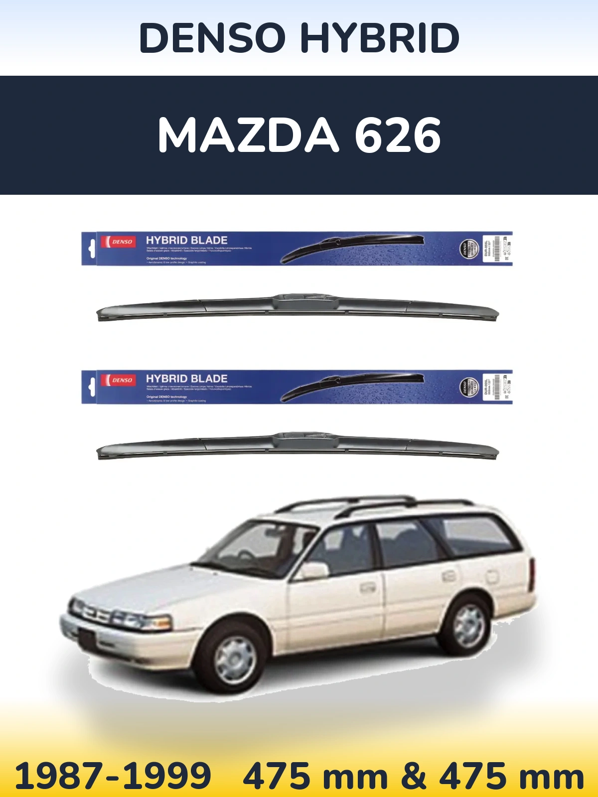 Sada předních stěračů Denso Hybrid 475 a 475 mm pro Mazda 626 1987-1999