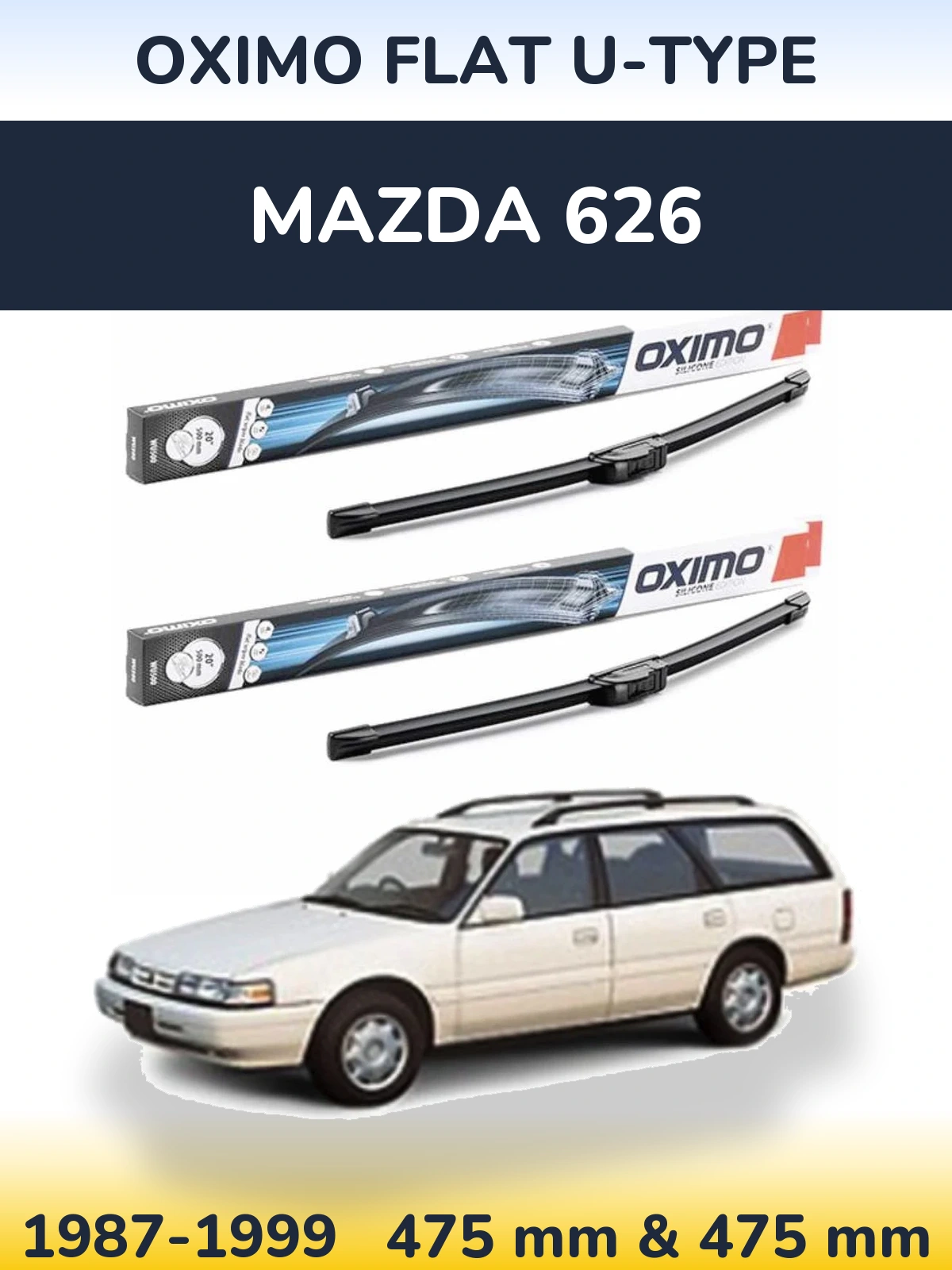 Sada předních stěračů Oximo Flat U-type 475 a 475 mm pro Mazda 626 1987-1999