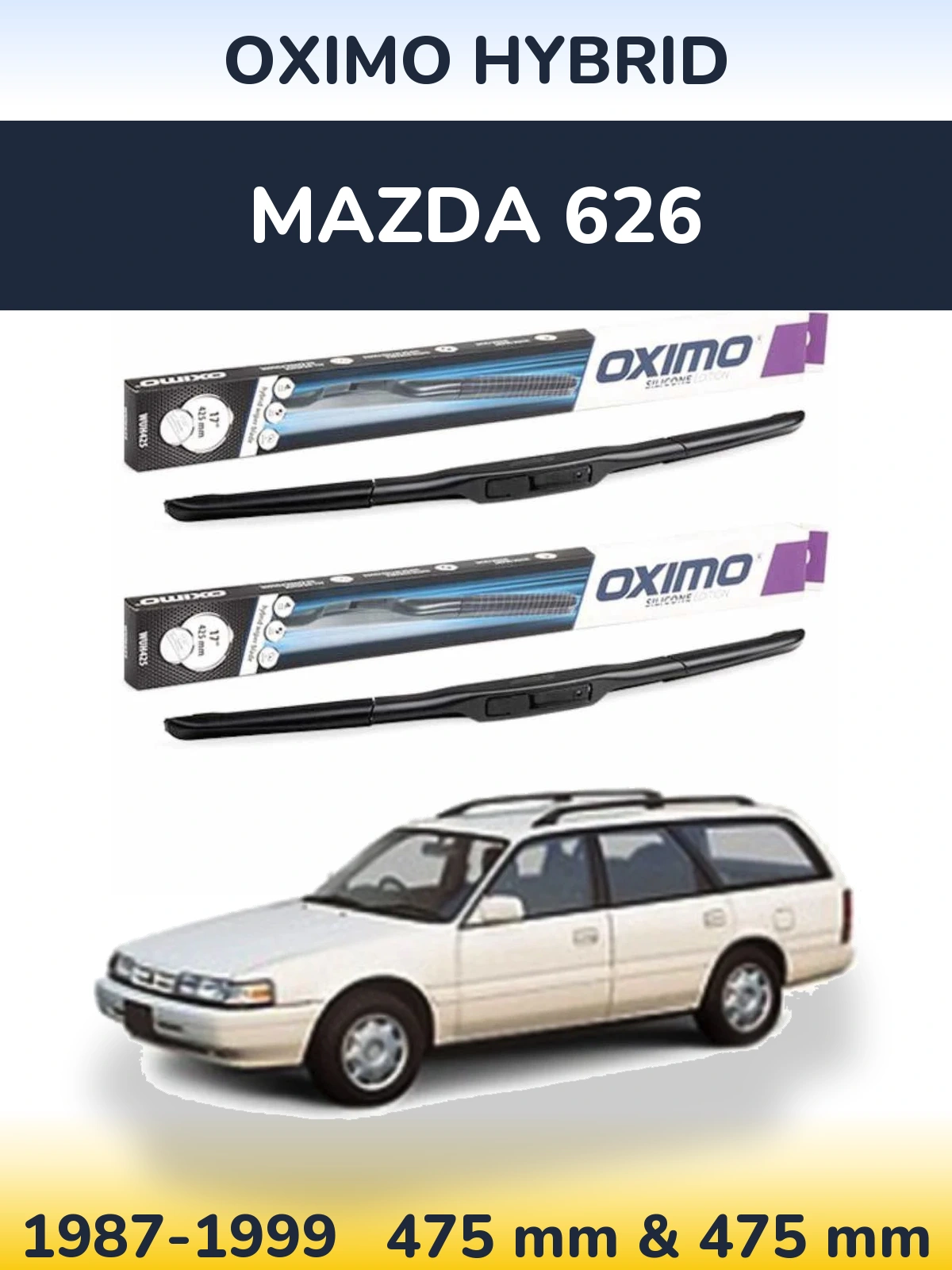 Sada předních stěračů Oximo Hybrid 475 a 475 mm pro Mazda 626 1987-1999