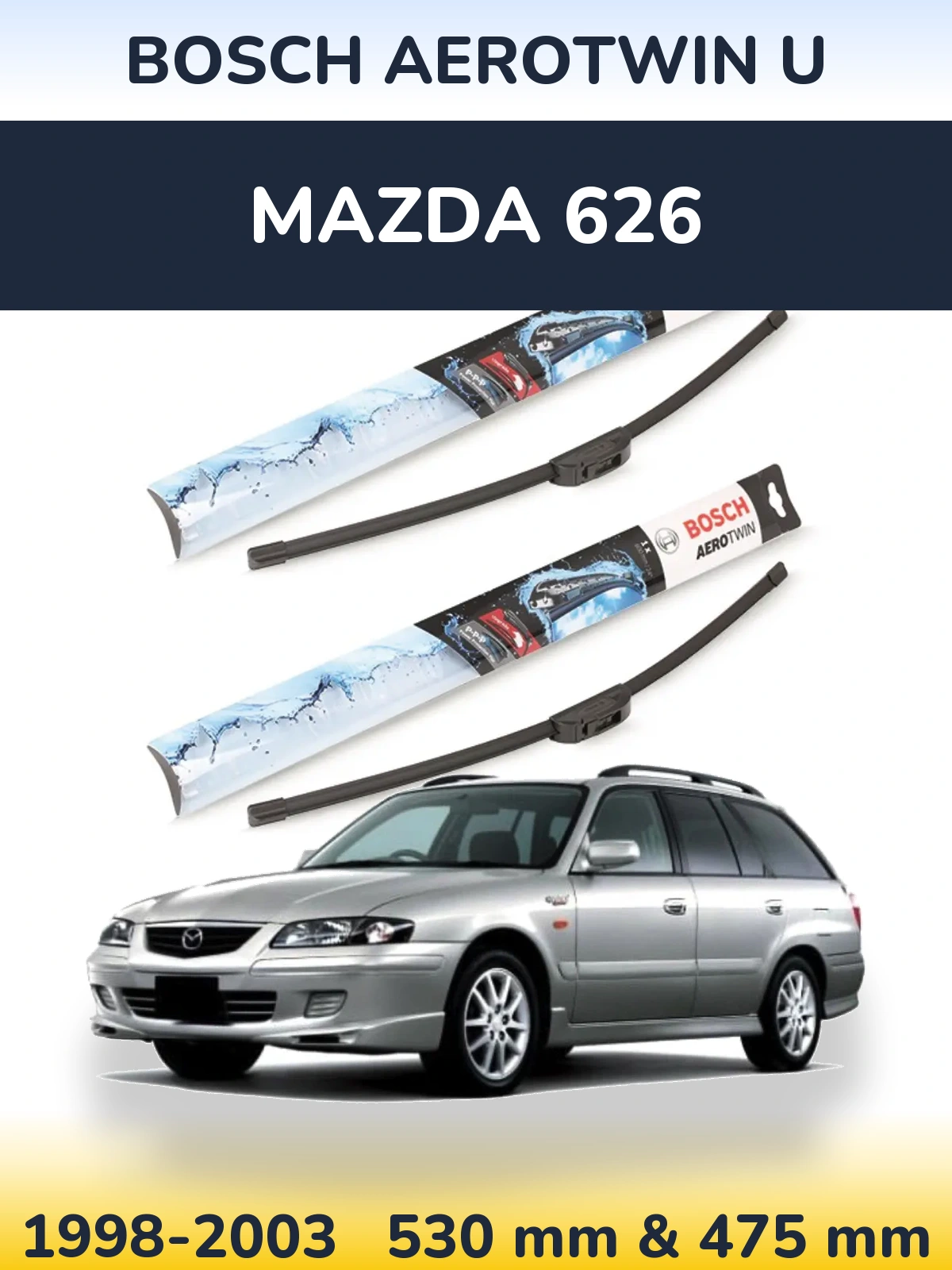 Sada předních stěračů BOSCH AeroTwin U 530 a 475 mm pro Mazda 626 1998-2003