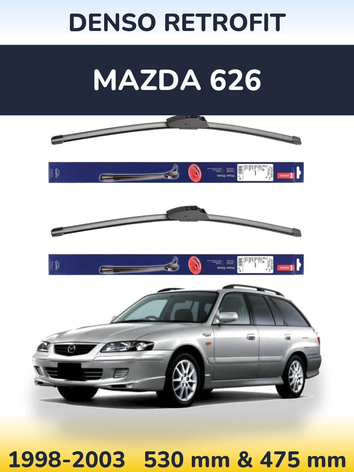 Sada předních stěračů Denso Retrofit 530 a 475 mm pro Mazda 626 1998-2003