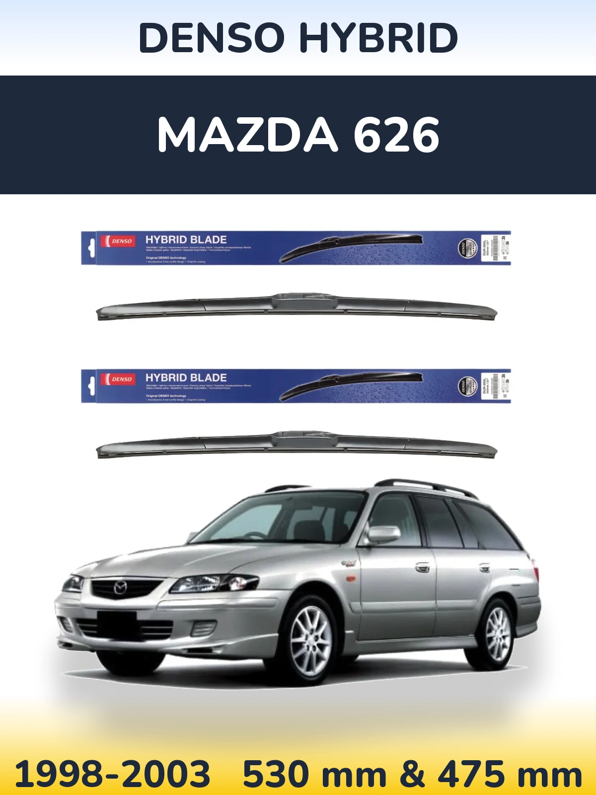 Sada předních stěračů Denso Hybrid 530 a 475 mm pro Mazda 626 1998-2003