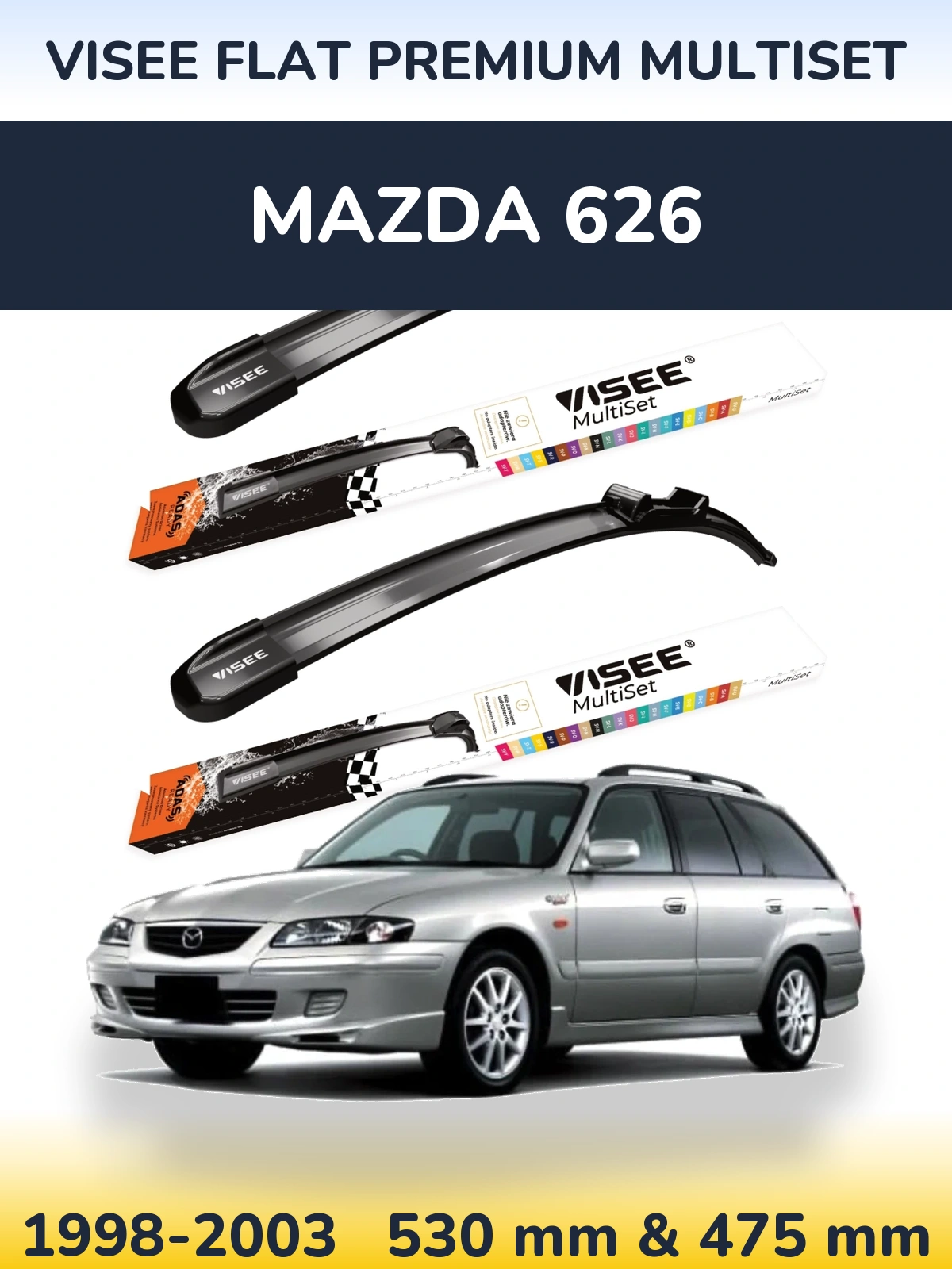 Sada předních stěračů VISEE FLAT PREMIUM MultiSet 530 a 475 mm pro Mazda 626 1998-2003