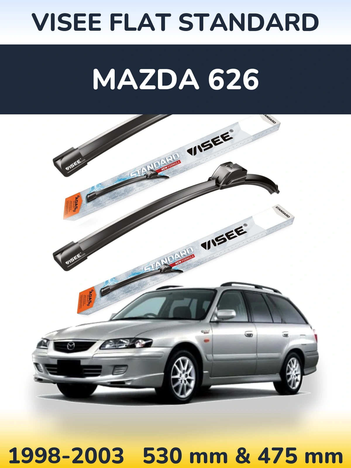 Sada předních stěračů VISEE FLAT STANDARD 530 a 475 mm pro Mazda 626 1998-2003