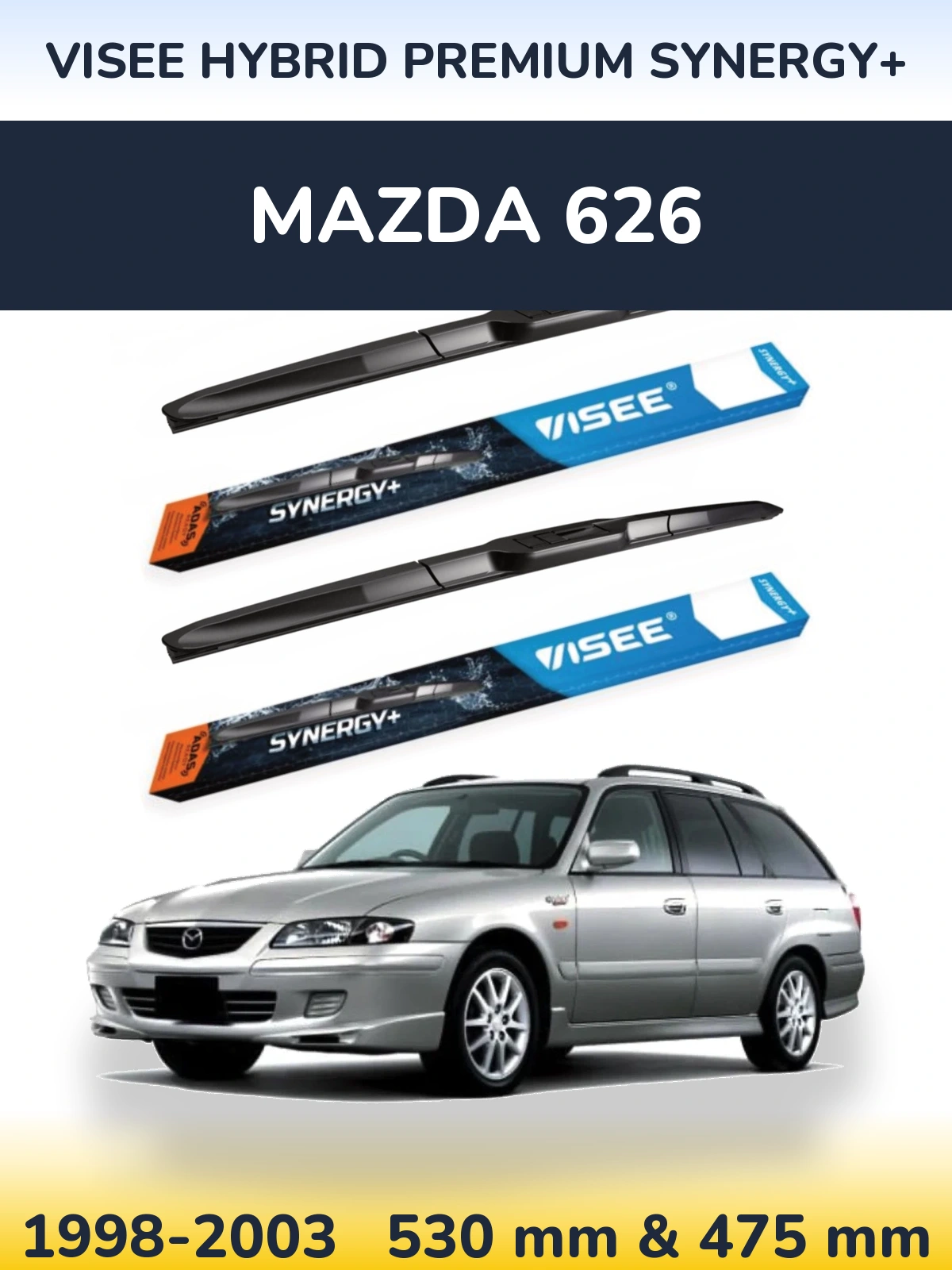 Комплект передніх щіток VISEE HYBRID PREMIUM SYNERGY+ 530 & 475 мм для Mazda 626 1998-2003