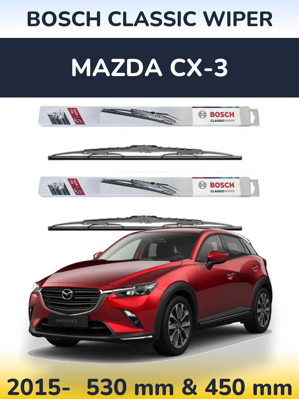 Sada předních stěračů BOSCH Classic Wiper 530 a 450 mm pro Mazda CX-3 2015-2026