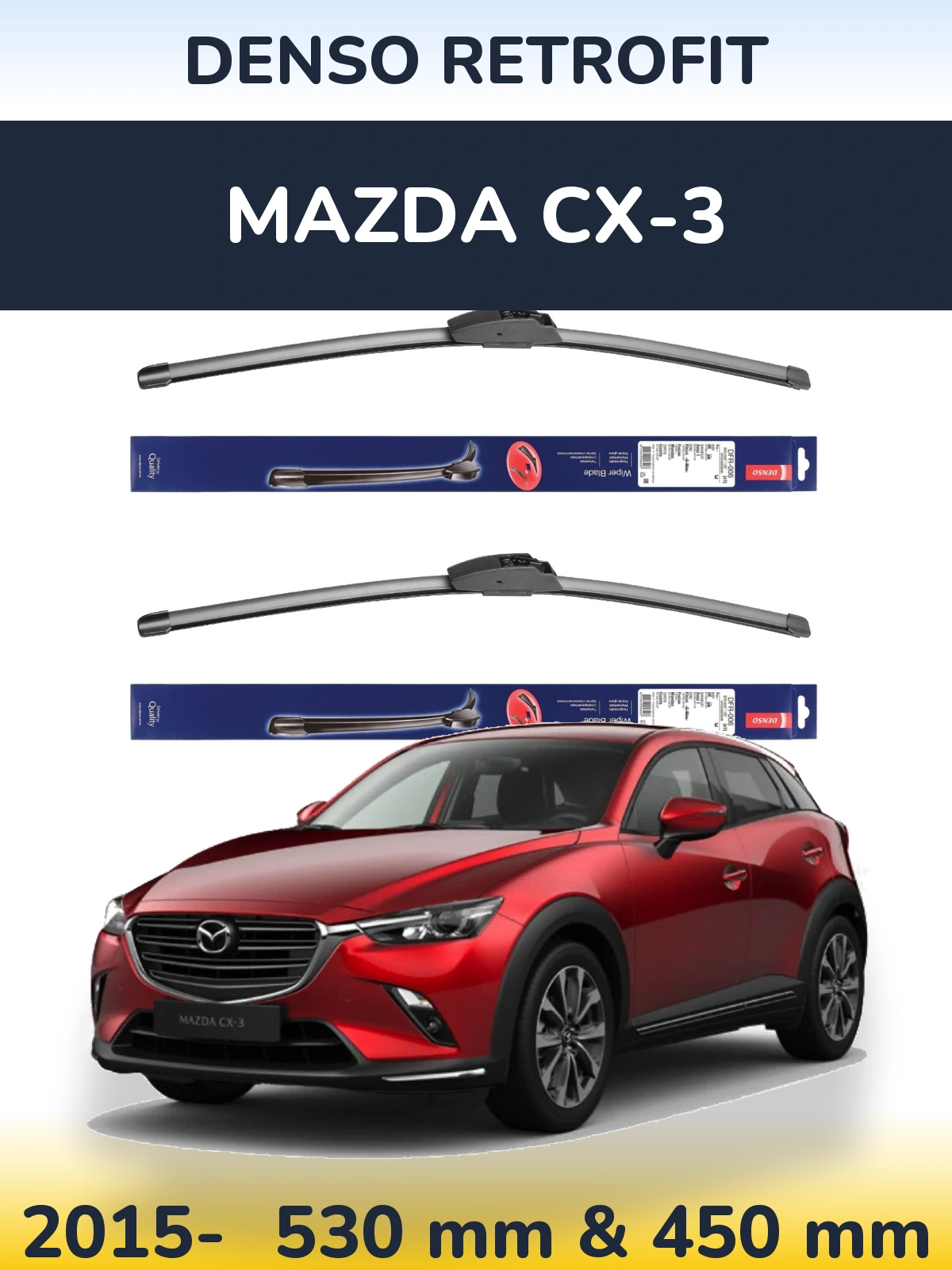 Sada předních stěračů Denso Retrofit 530 a 450 mm pro Mazda CX-3 2015-2026