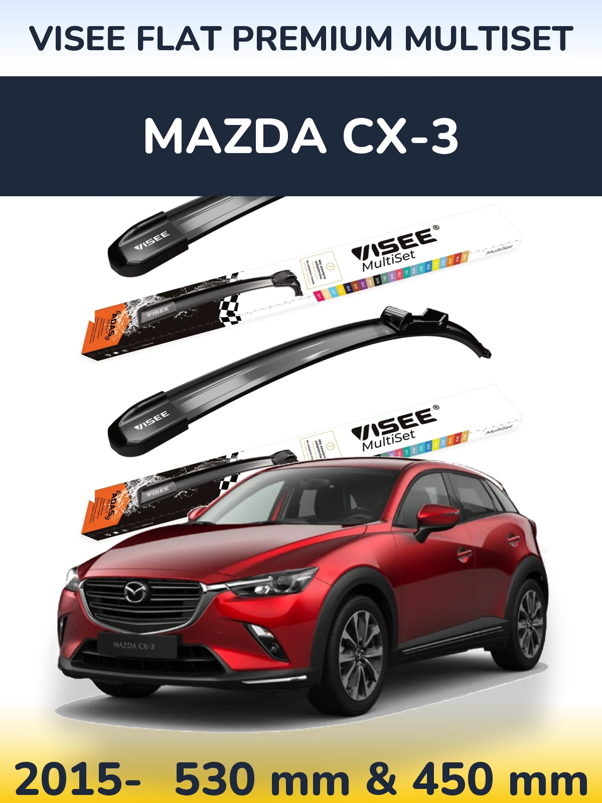 Sada předních stěračů VISEE FLAT PREMIUM MultiSet 530 a 450 mm pro Mazda CX-3 2015-2026