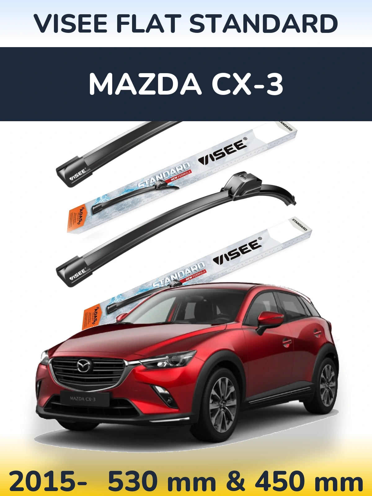 Sada předních stěračů VISEE FLAT STANDARD 530 a 450 mm pro Mazda CX-3 2015-2026