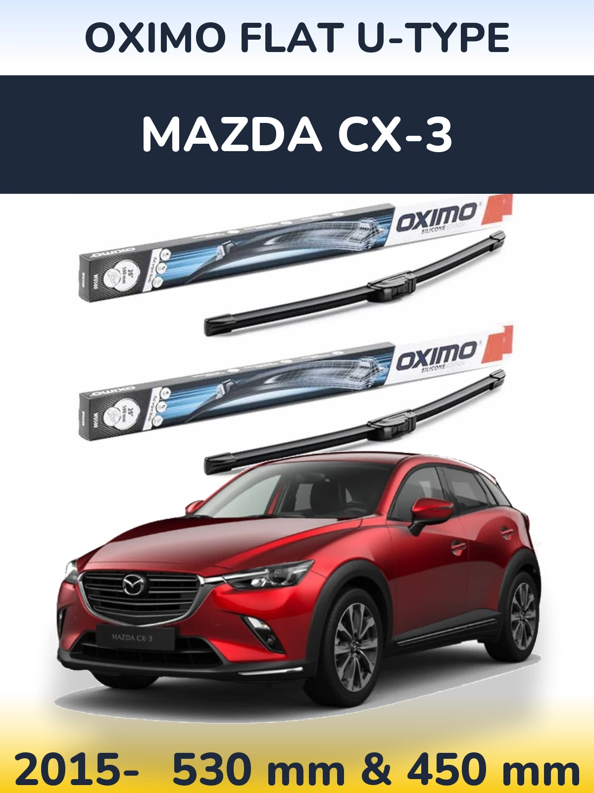 Sada předních stěračů Oximo Flat U-type 530 a 450 mm pro Mazda CX-3 2015-2026