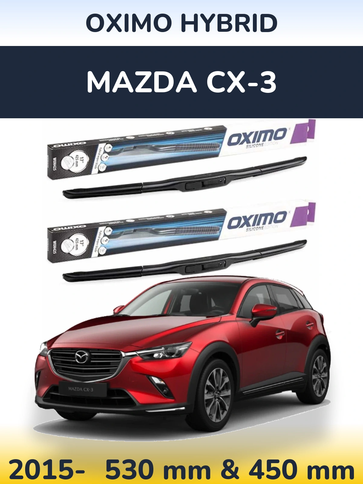 Sada předních stěračů Oximo Hybrid 530 a 450 mm pro Mazda CX-3 2015-2026