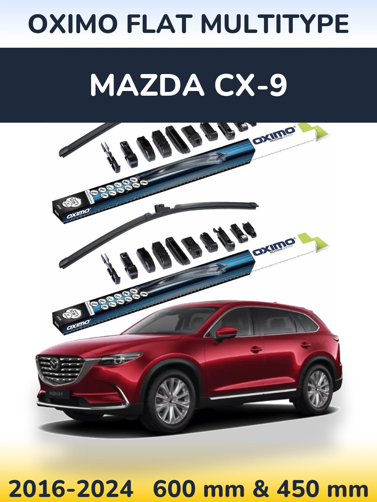 Sada předních stěračů Oximo Flat MultiType 600 a 450 mm pro Mazda CX-9 2016-2024