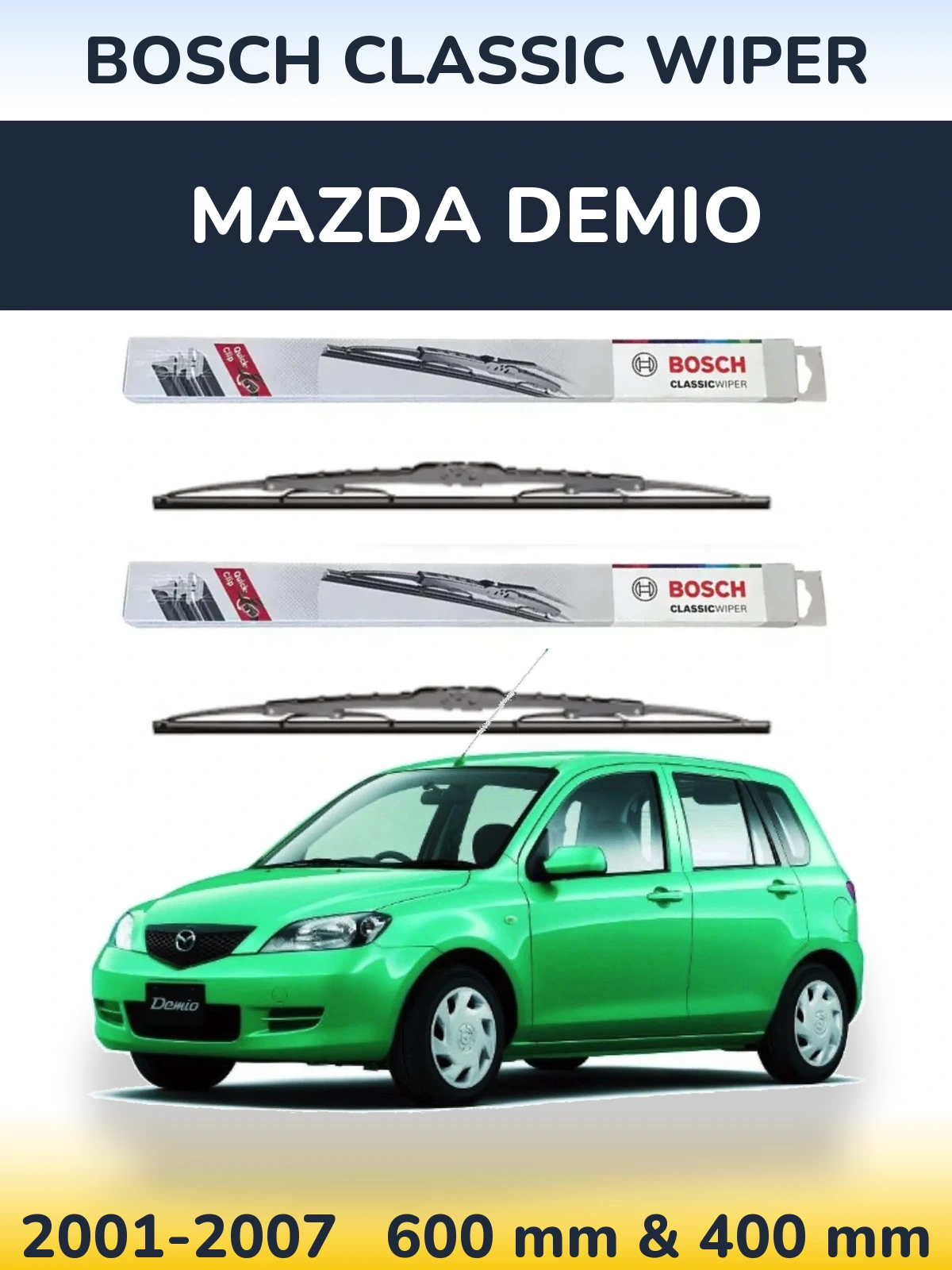 Sada předních stěračů BOSCH Classic Wiper 600 a 400 mm pro Mazda Demio 2001-2007