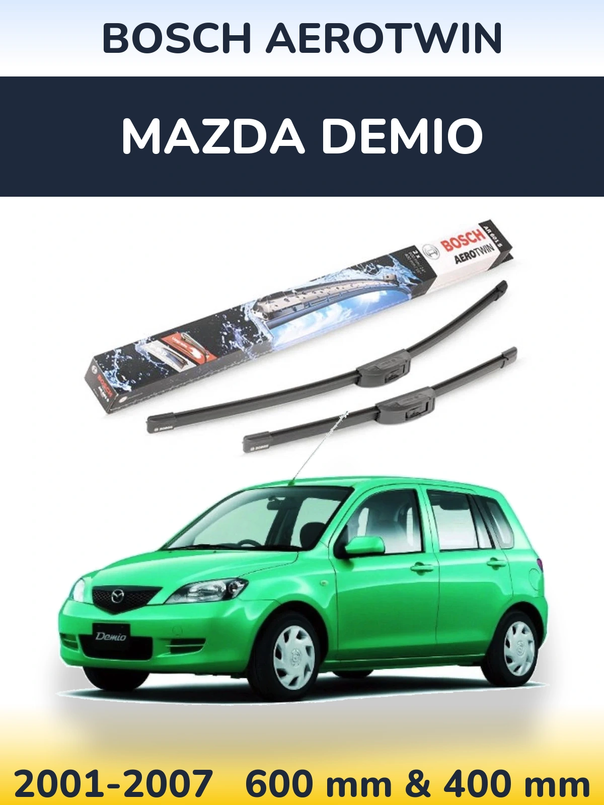 Sada předních stěračů BOSCH AeroTwin 600 a 400 mm pro Mazda Demio 2001-2007
