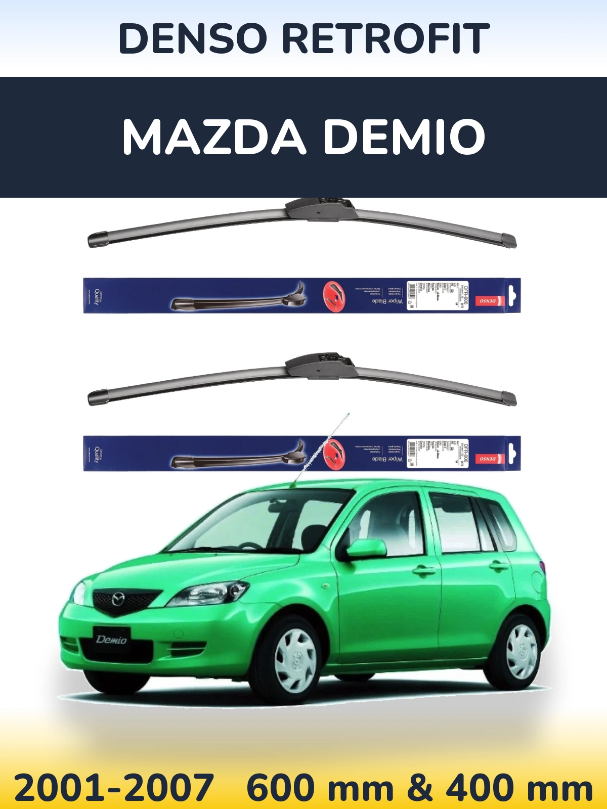 Sada předních stěračů Denso Retrofit 600 a 400 mm pro Mazda Demio 2001-2007