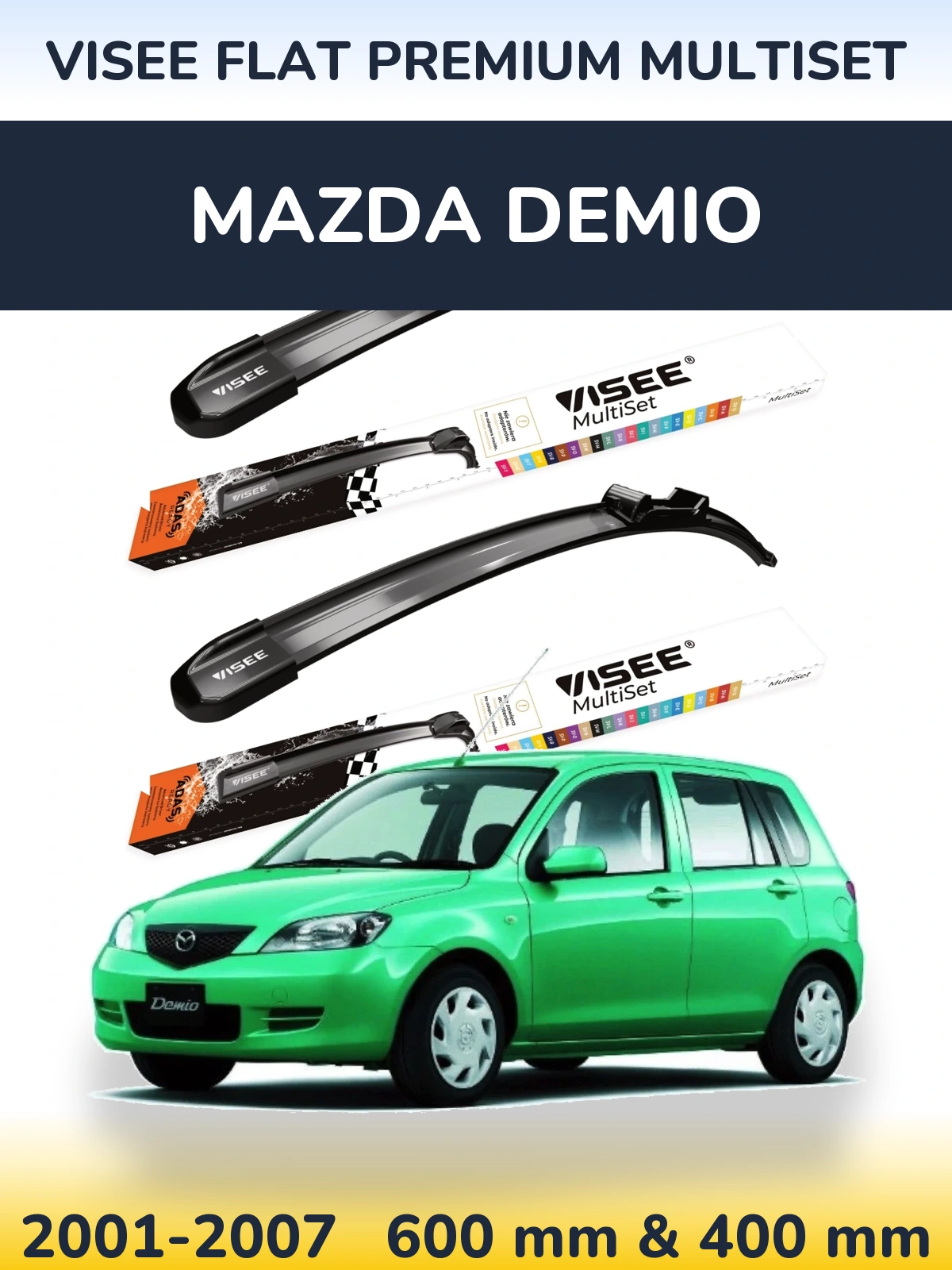 Sada předních stěračů VISEE FLAT PREMIUM MultiSet 600 a 400 mm pro Mazda Demio 2001-2007