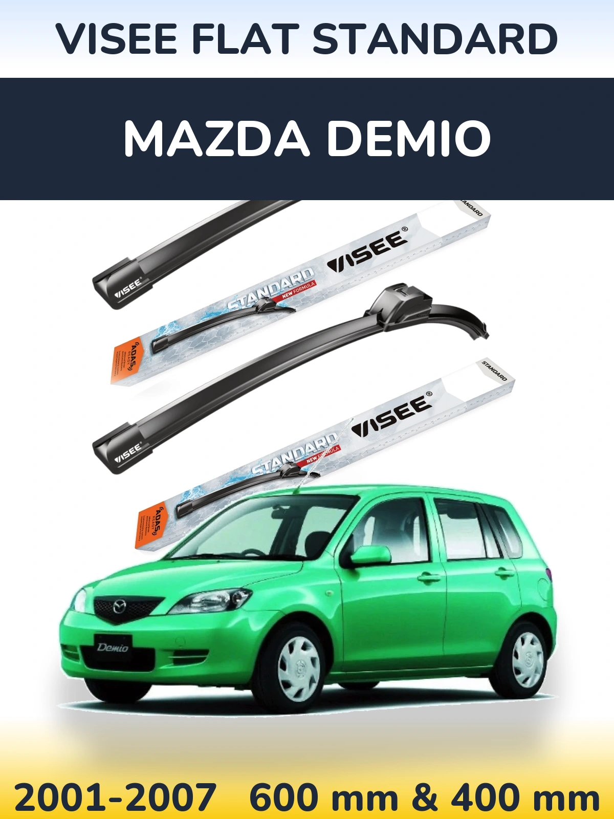 Sada předních stěračů VISEE FLAT STANDARD 600 a 400 mm pro Mazda Demio 2001-2007