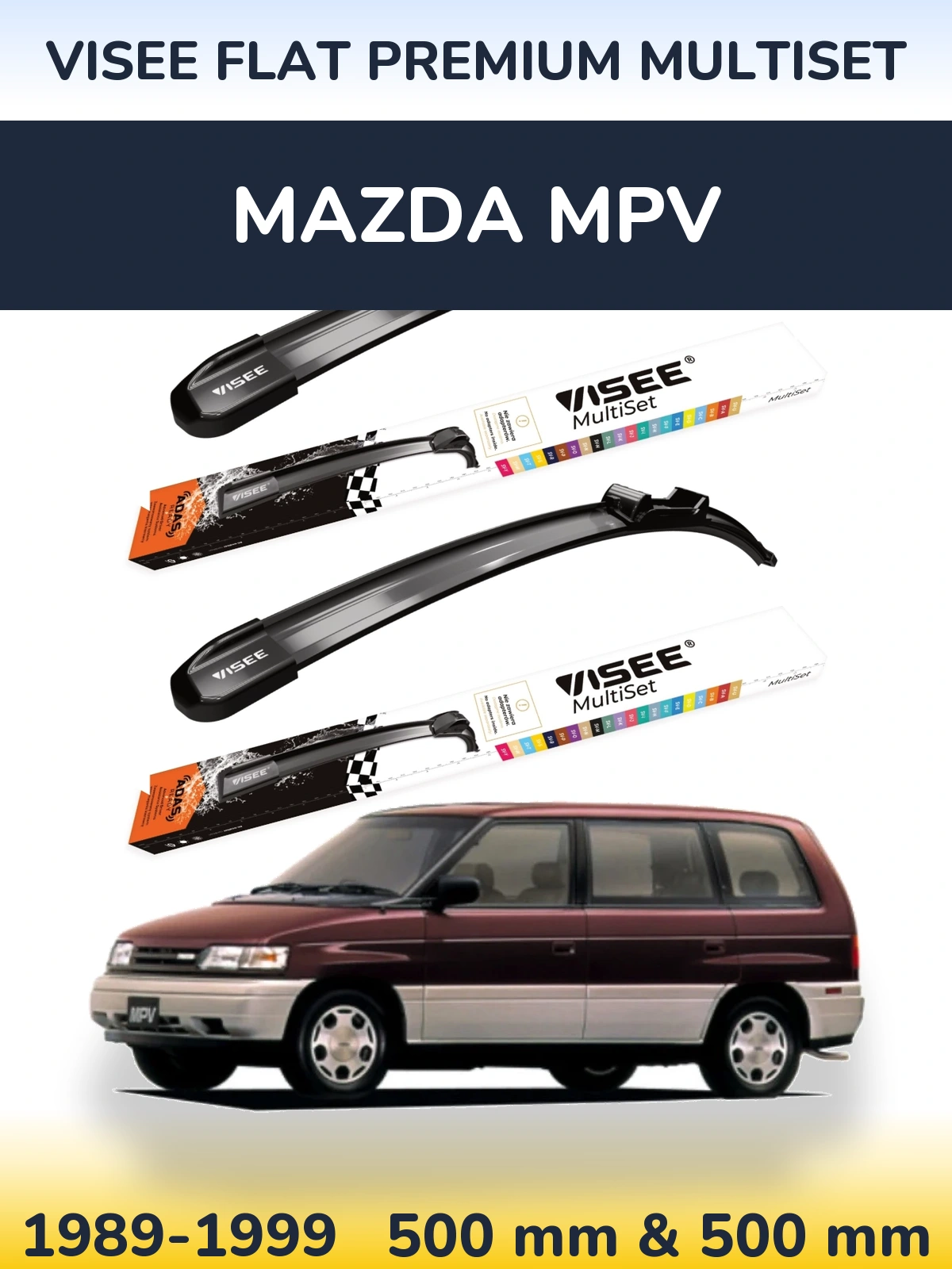 Sada předních stěračů VISEE FLAT PREMIUM MultiSet 500 a 500 mm pro Mazda MPV 1989-1999