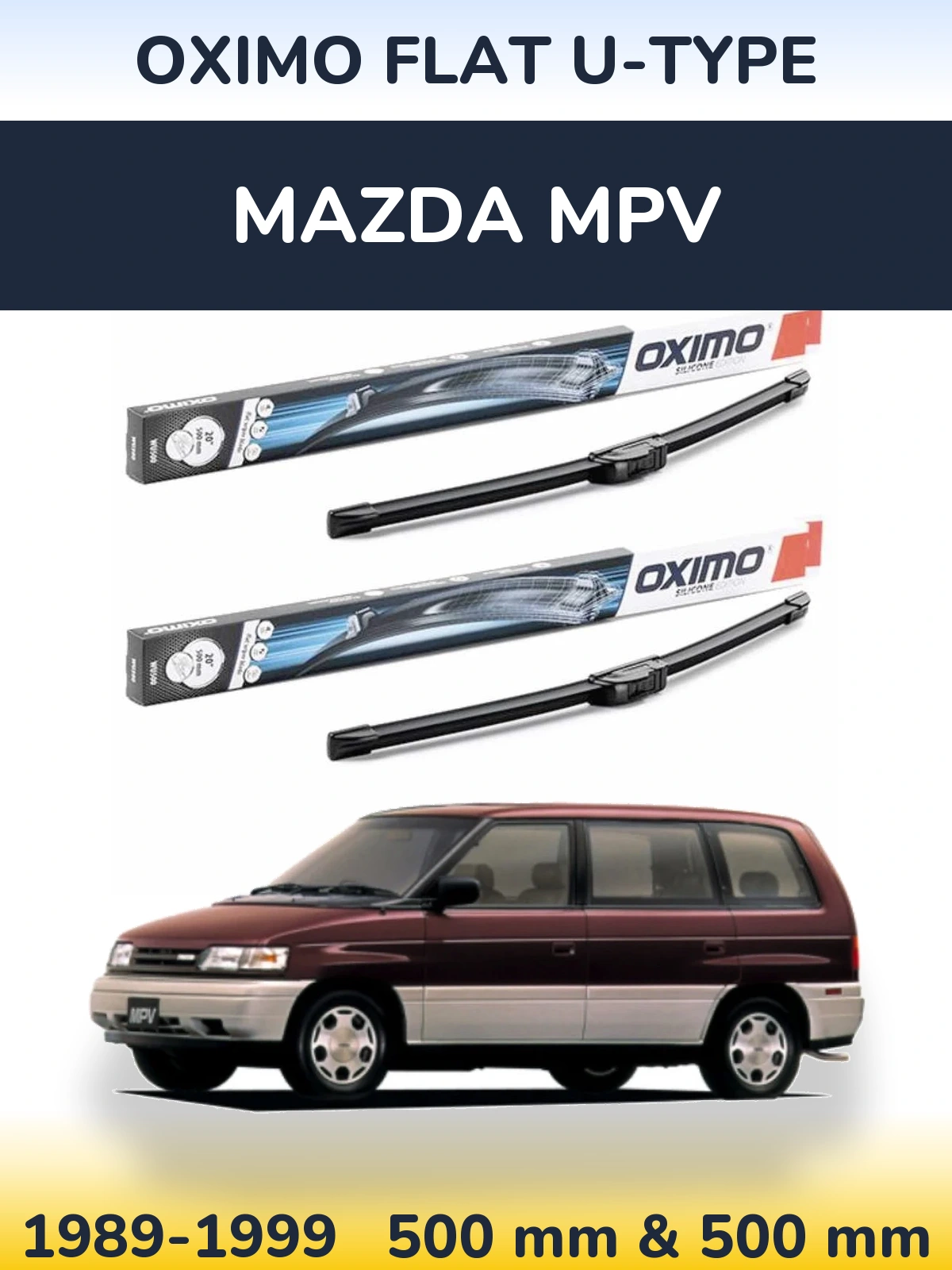 Sada předních stěračů Oximo Flat U-type 500 a 500 mm pro Mazda MPV 1989-1999