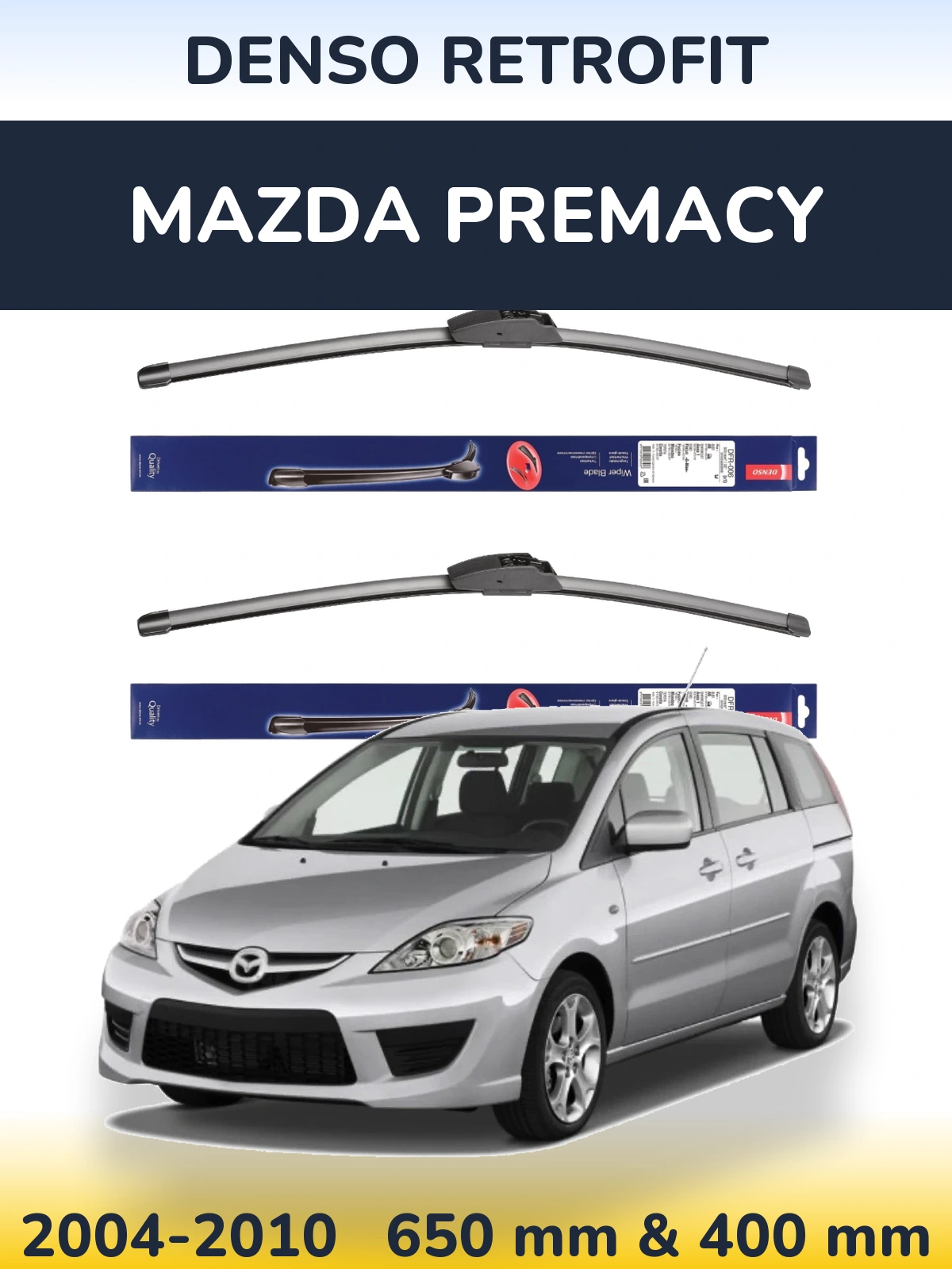 Sada předních stěračů Denso Retrofit 650 a 400 mm pro Mazda Premacy 2004-2010