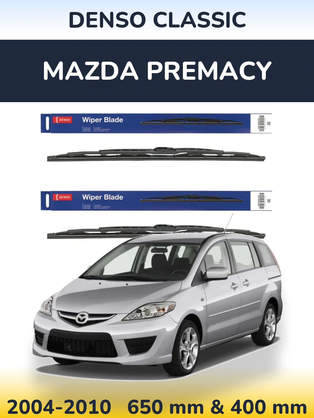 Sada předních stěračů Denso Classic 650 a 400 mm pro Mazda Premacy 2004-2010