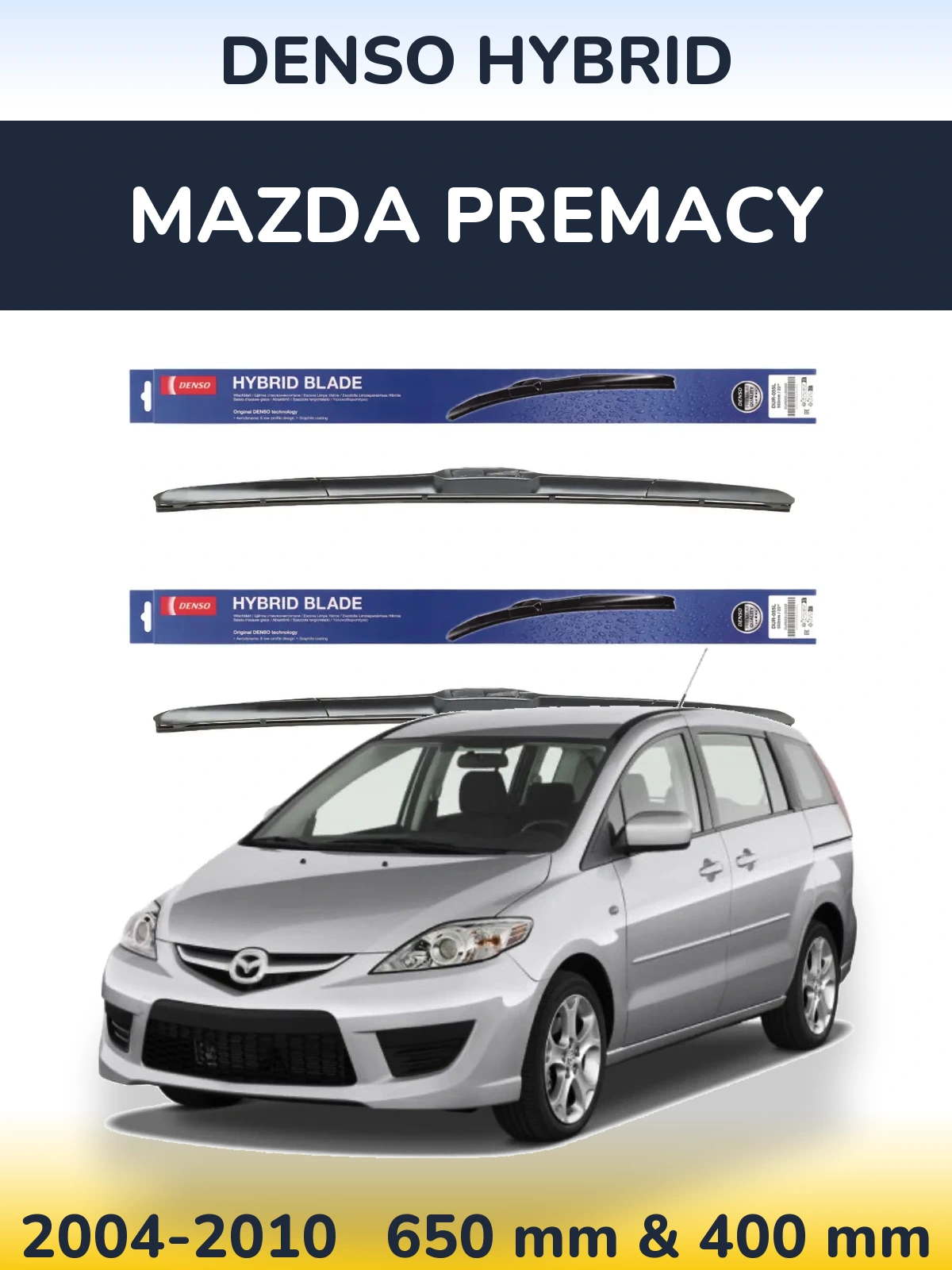 Sada předních stěračů Denso Hybrid 650 a 400 mm pro Mazda Premacy 2004-2010
