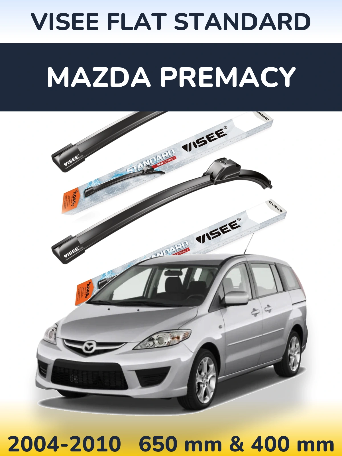 Sada předních stěračů VISEE FLAT STANDARD 650 a 400 mm pro Mazda Premacy 2004-2010