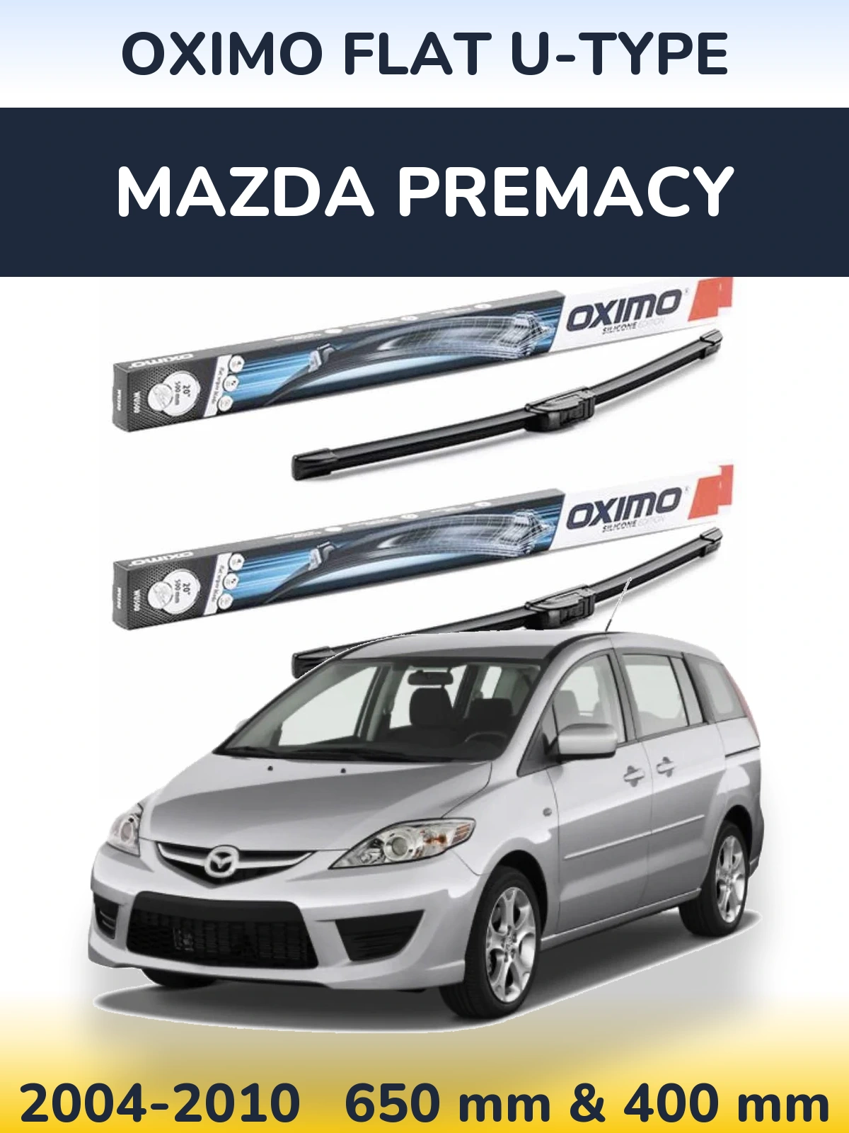 Sada předních stěračů Oximo Flat U-type 650 a 400 mm pro Mazda Premacy 2004-2010