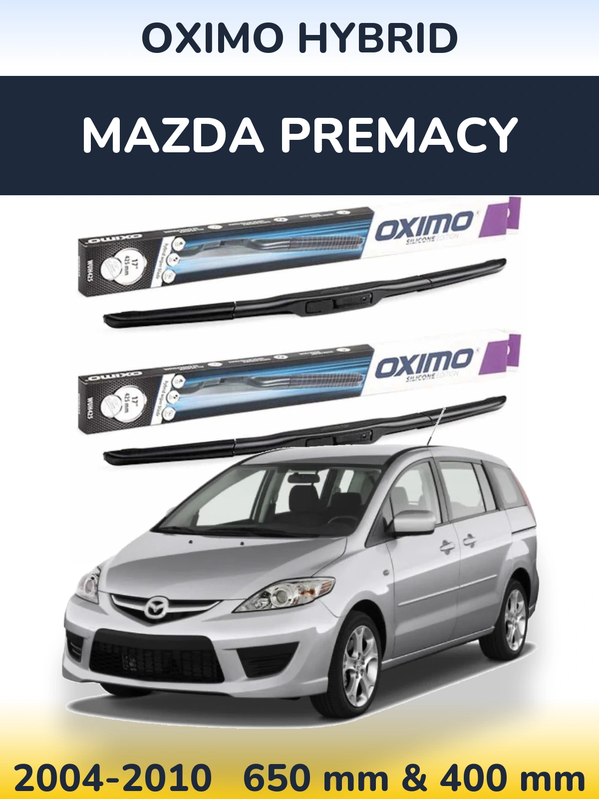 Sada předních stěračů Oximo Hybrid 650 a 400 mm pro Mazda Premacy 2004-2010