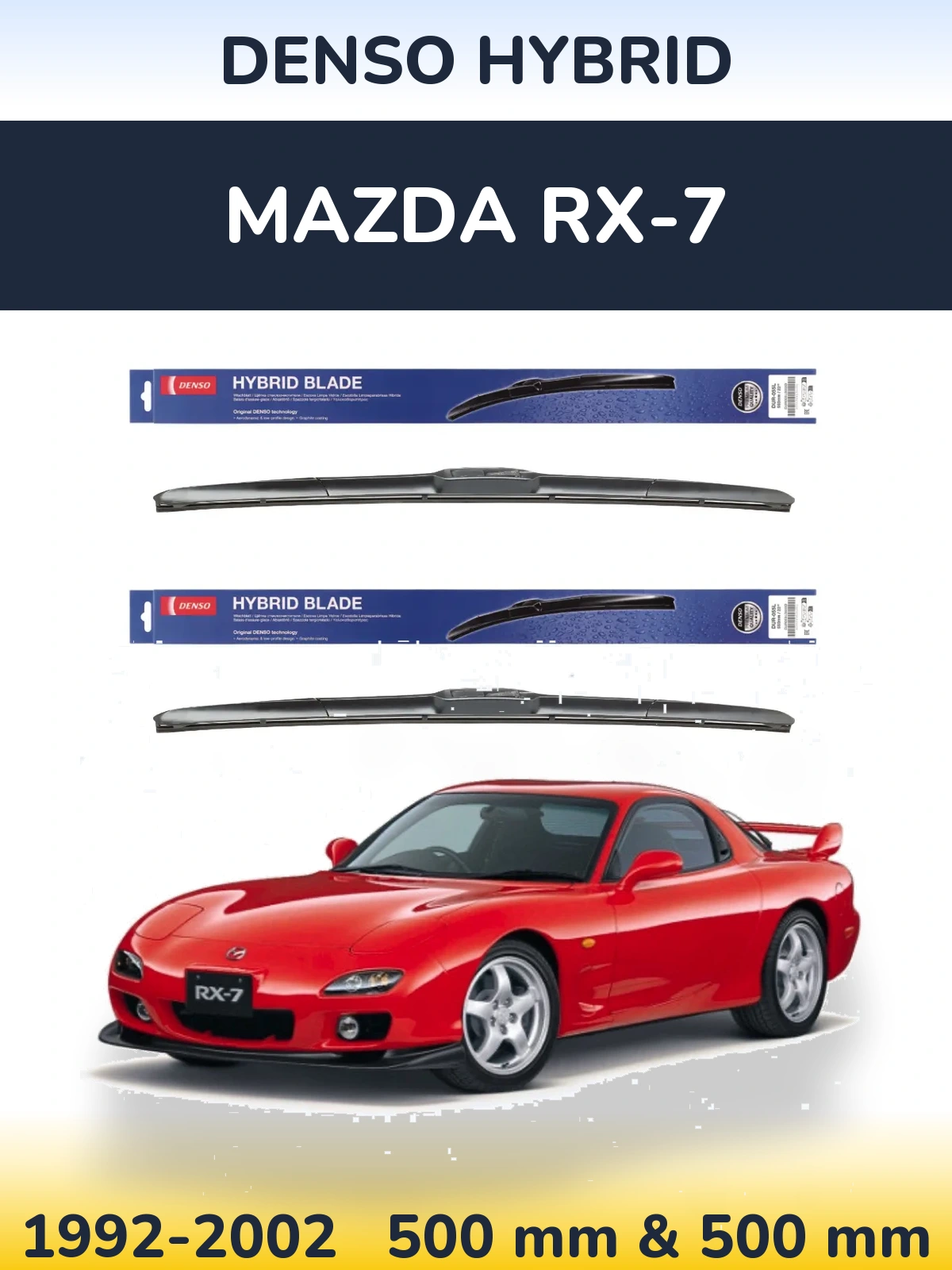 Sada předních stěračů Denso Hybrid 500 a 500 mm pro Mazda RX-7 1992-2002