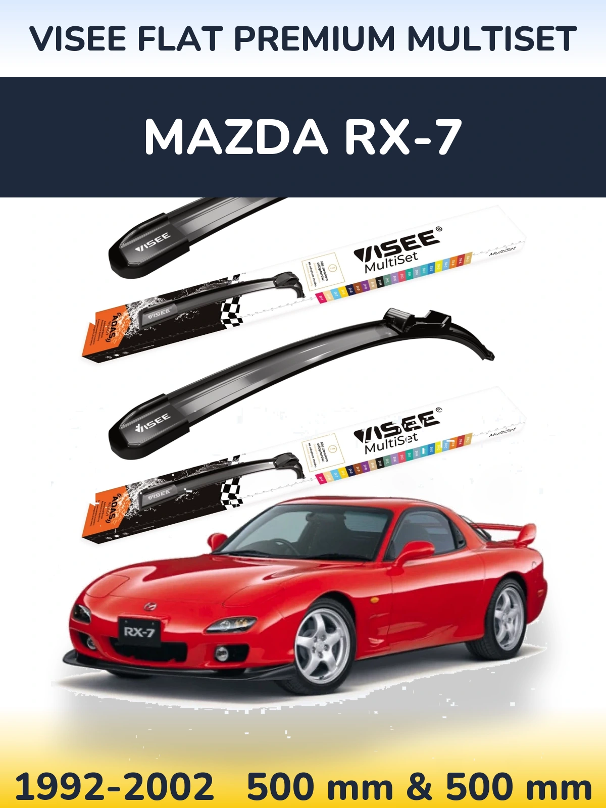 Sada předních stěračů VISEE FLAT PREMIUM MultiSet 500 a 500 mm pro Mazda RX-7 1992-2002