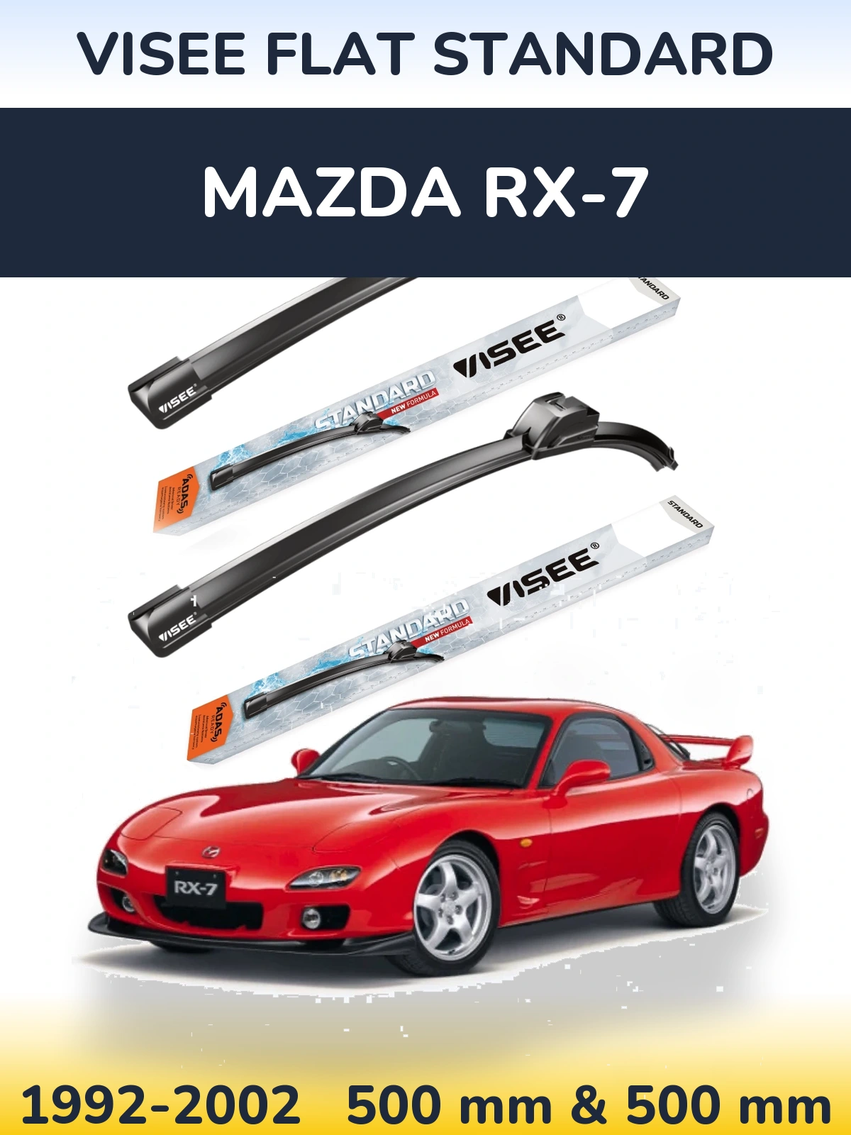 Sada předních stěračů VISEE FLAT STANDARD 500 a 500 mm pro Mazda RX-7 1992-2002
