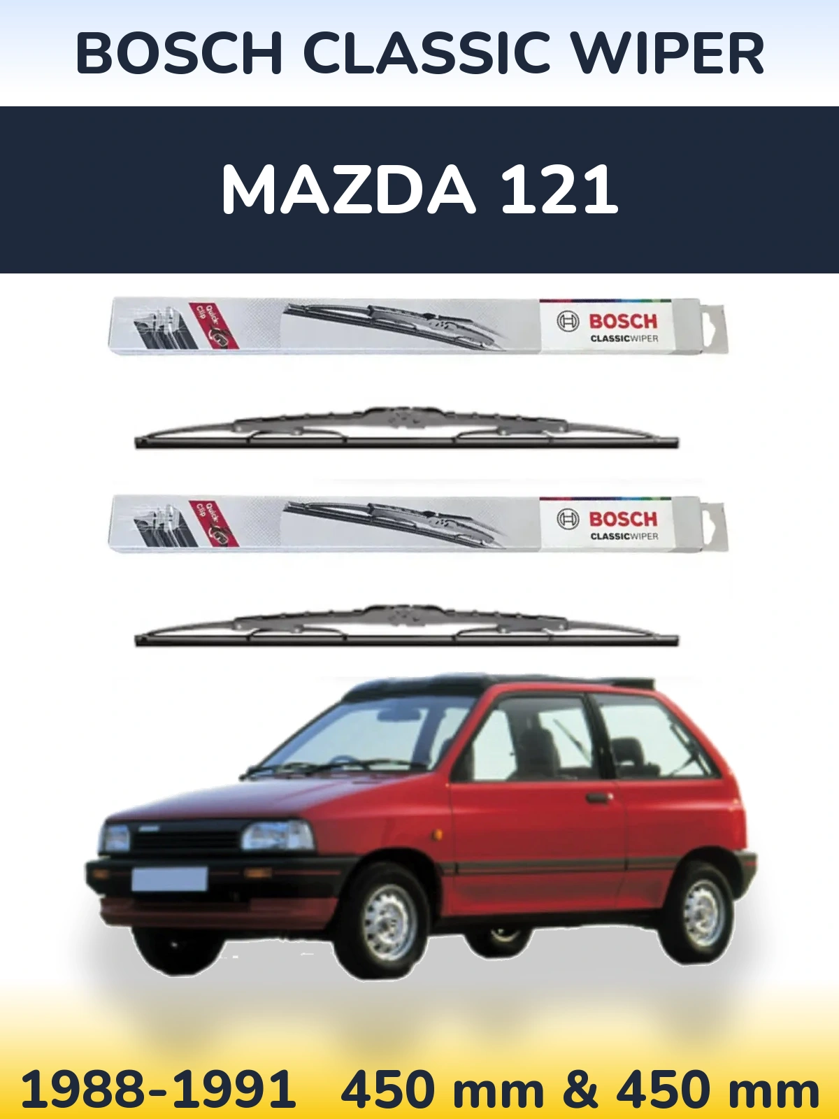 Sada předních stěračů BOSCH Classic Wiper 450 a 450 mm pro Mazda 121 1988-1991