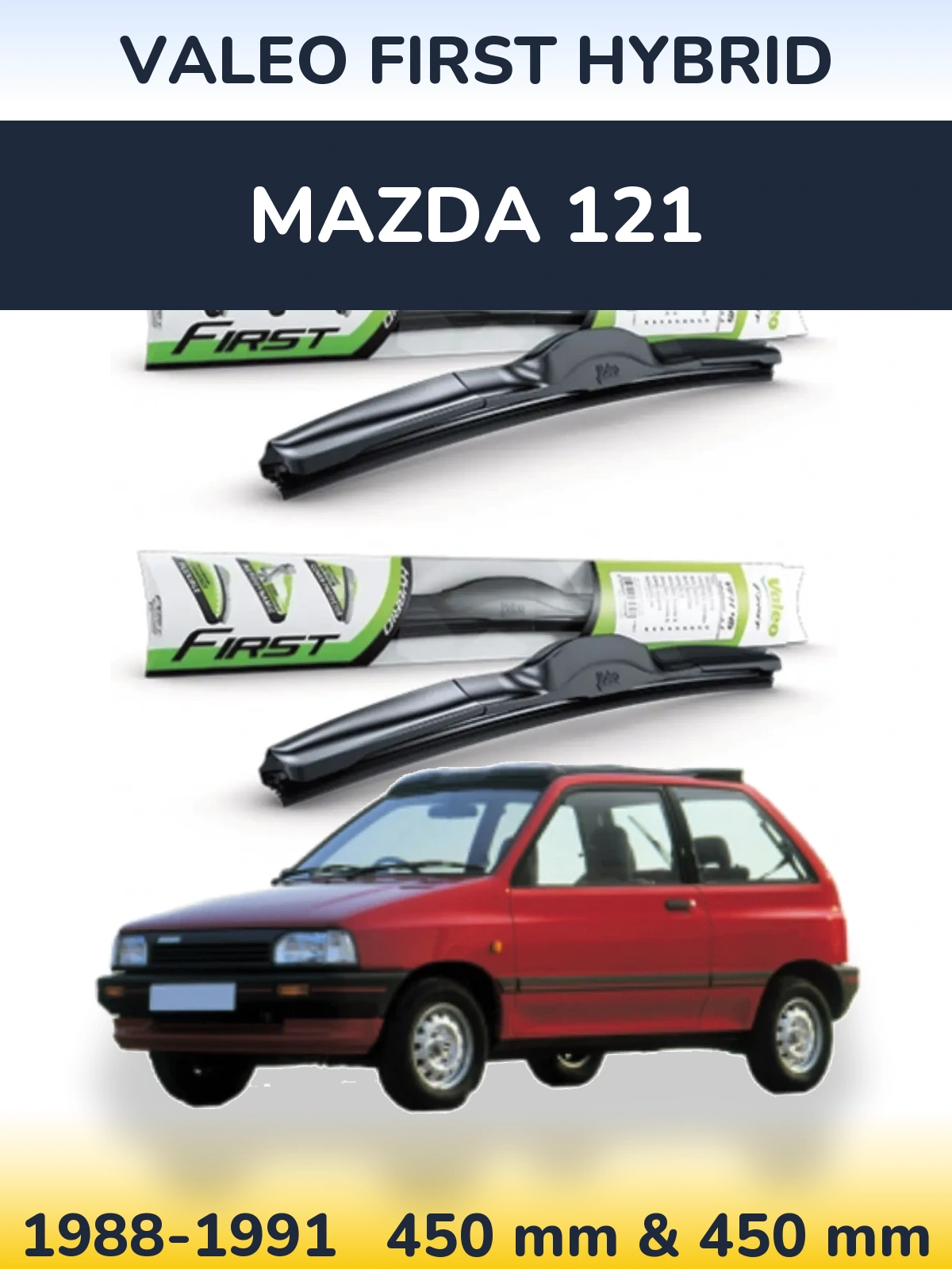 Sada předních stěračů Valeo First Hybrid 450 a 450 mm pro Mazda 121 1988-1991